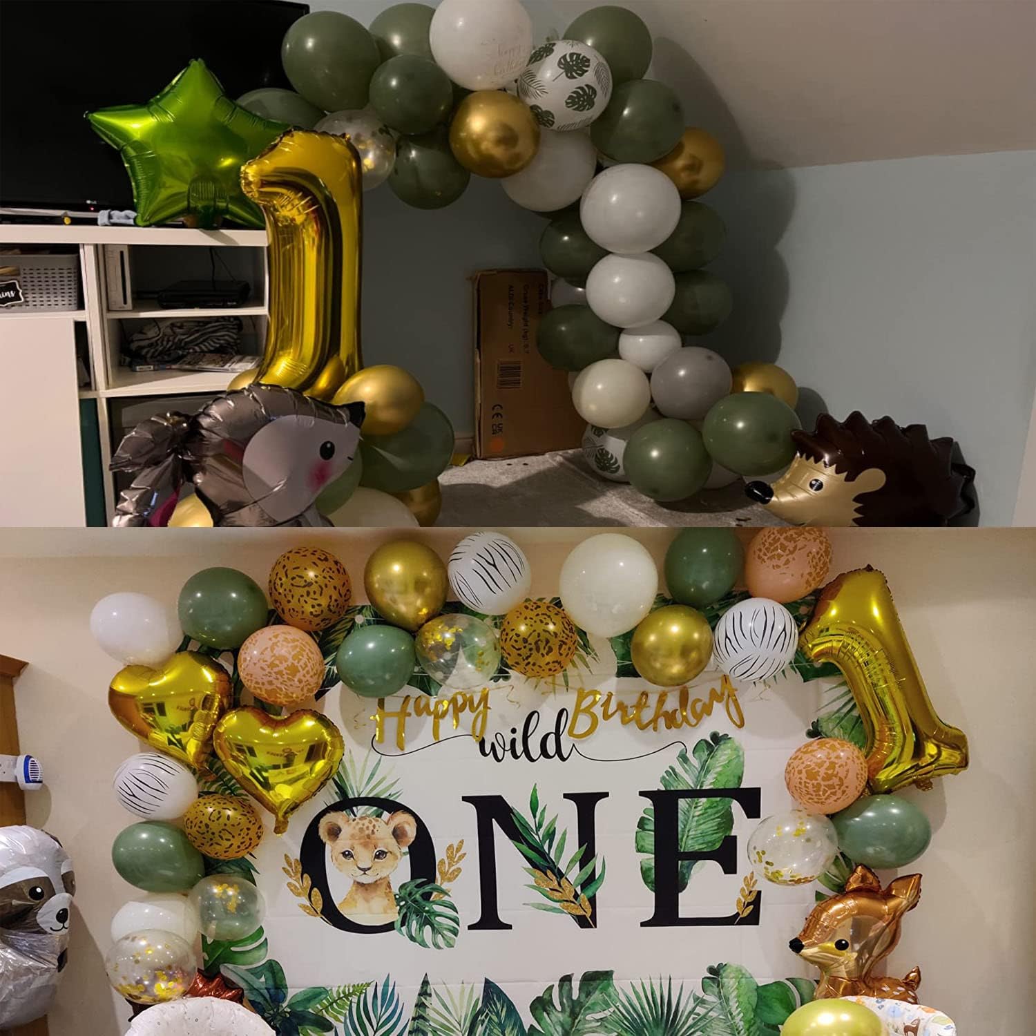 Jwssor 1st Birthday Decoration Set - 32 Inch Jungle Theme Foil Balloons in Sage Green & Brown for Wild One Party | Baby Shower, Photo Backdrop, Birthday Party Decorations
