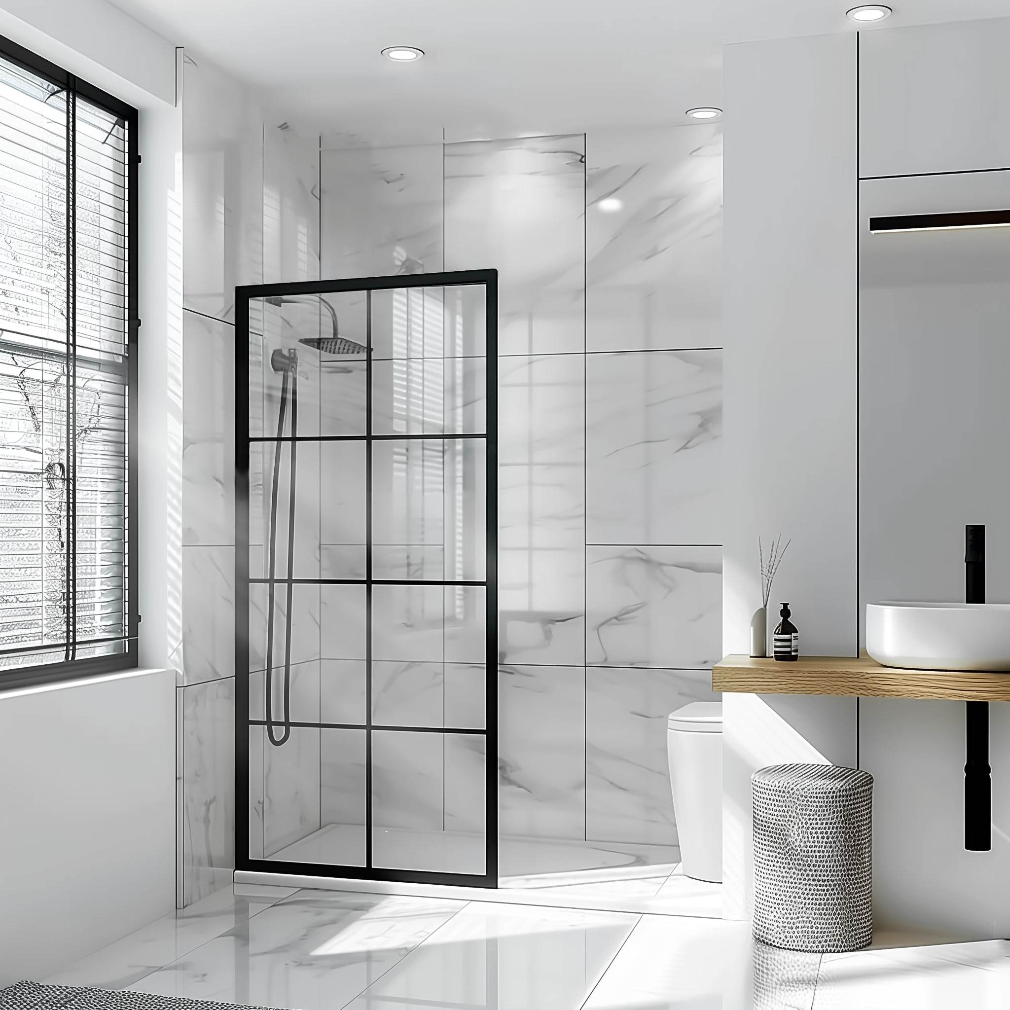 Dreamwerks 40-Inch Wide x 79-Inch Tall Black Framed Clear Glass Shower Screen - Perfect for Modern Bathrooms & Spa-Like Showers