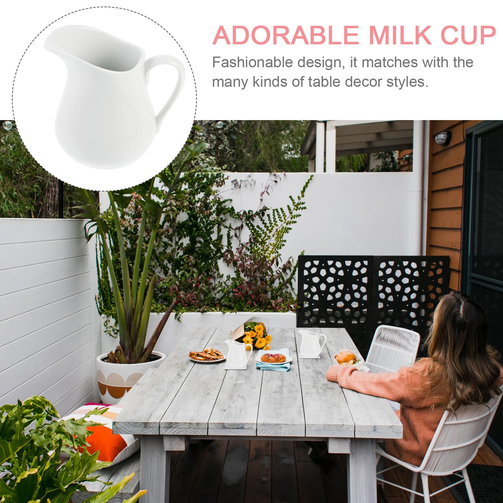 White Ceramic Creamer Pitcher with Handle - 250ml Coffee, Milk, Sauce & Creamer Jug for Kitchen - Perfect for Coffee Shops, Restaurants & Home Use
