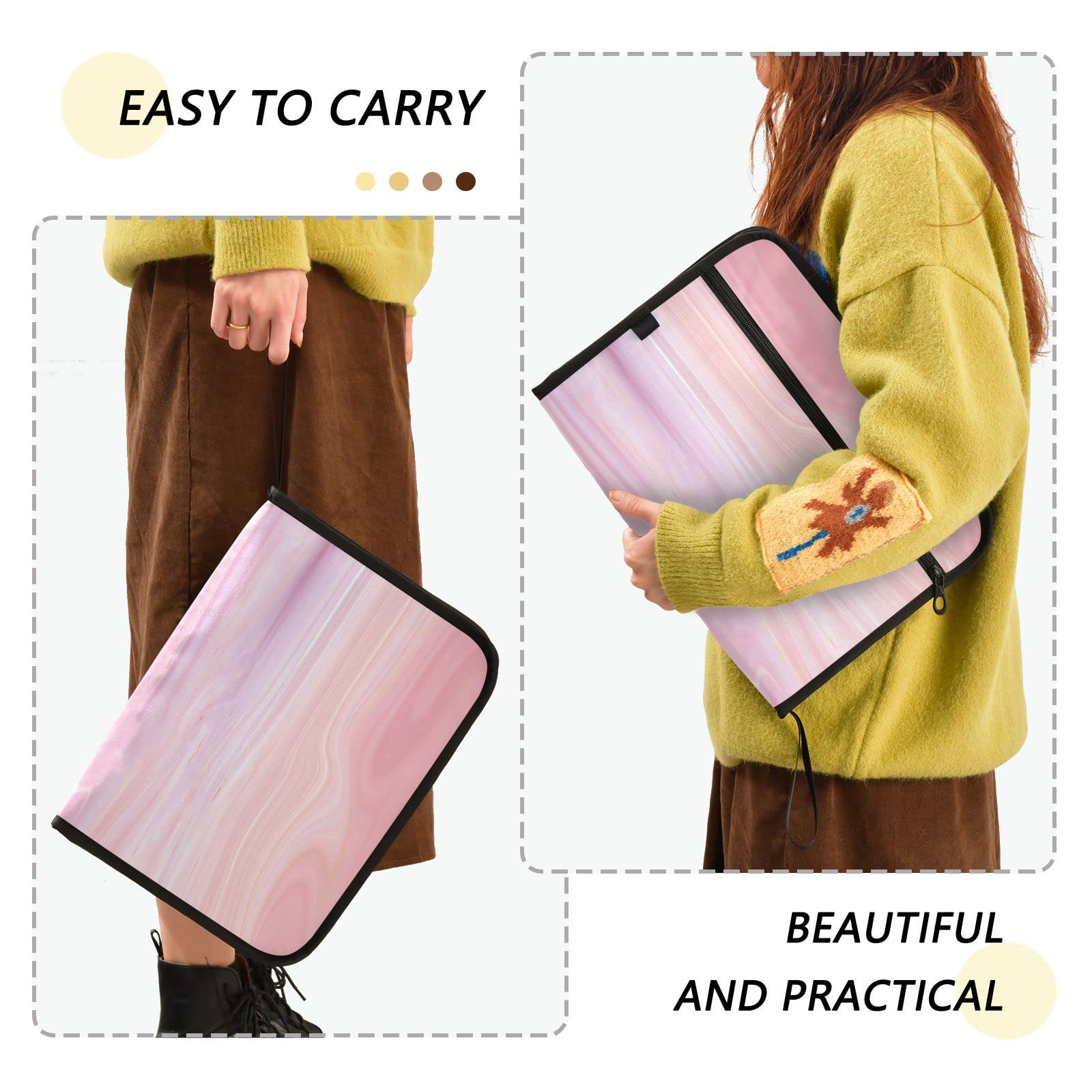 Kcldeci 13 Pocket Expanding File Folder - Pink Marble Accordion Organizer with Zipper Closure for A4/Legal Documents | Perfect for Office, School & Home Organization