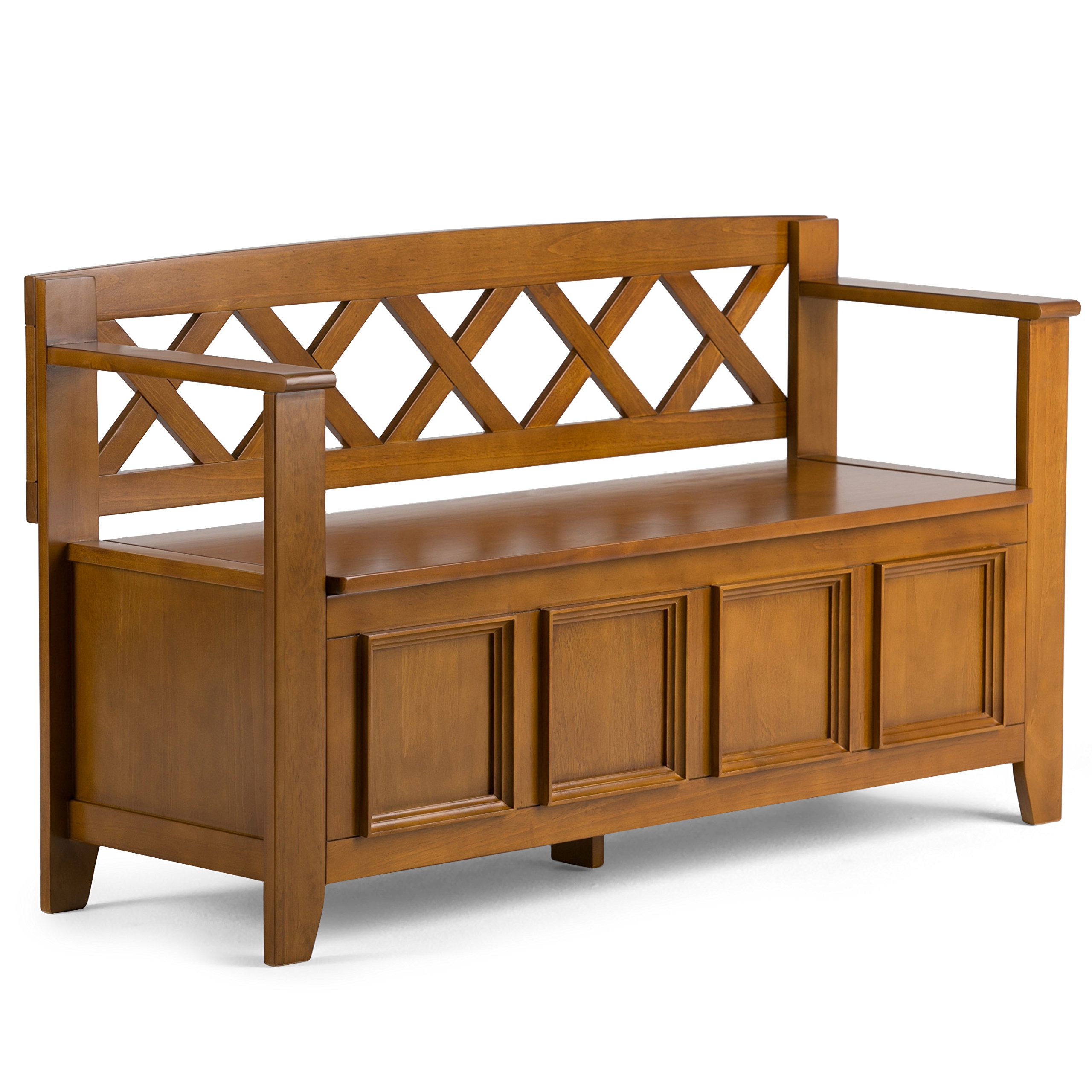 SIMPLIHOME Amherst 48-inch Solid Wood Storage Bench with Hidden Dual Compartment, Safety Hinges - Light Avalon Brown - Entryway, Mudroom, Bedroom, Living Room - Transitional Style Furniture for Home Organization & Decor