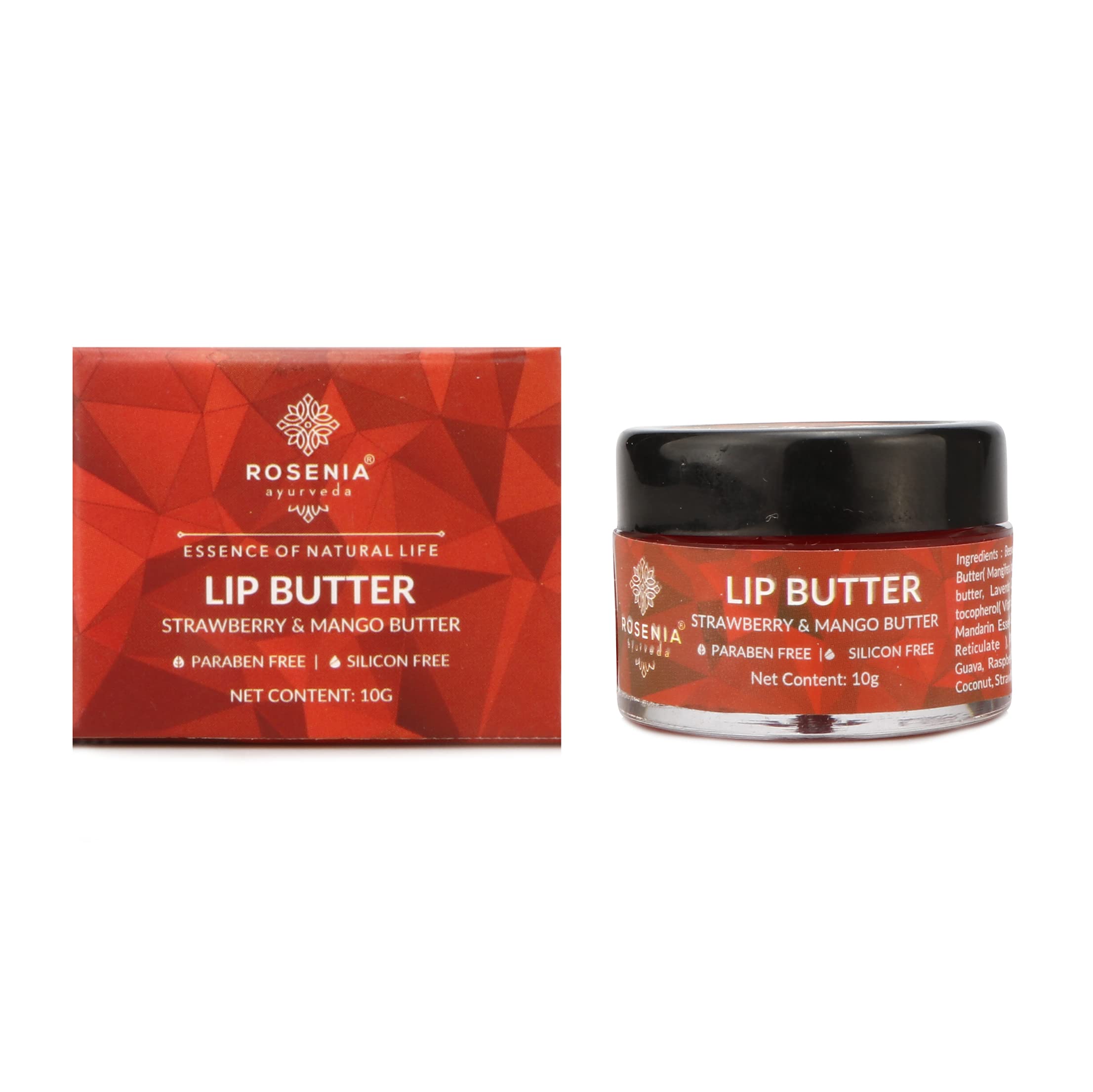 Rosenia Ayurveda Strawberry & Mango Lip Butter - Natural Ayurvedic Lip Balm for Dry, Chapped Lips | Perfect for Winter Care, Daily Hydration & On-the-Go Nourishment