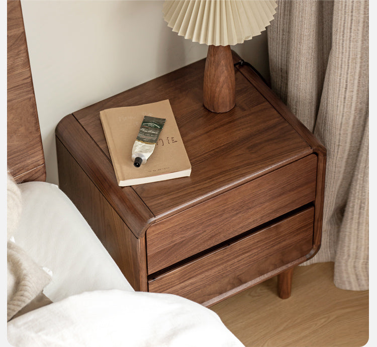 Black Walnut Solid Wood Minimalist Nightstand - Modern Bedside Table with Drawer for Bedroom, Living Room & Office - Durable & Stylish Storage Solution