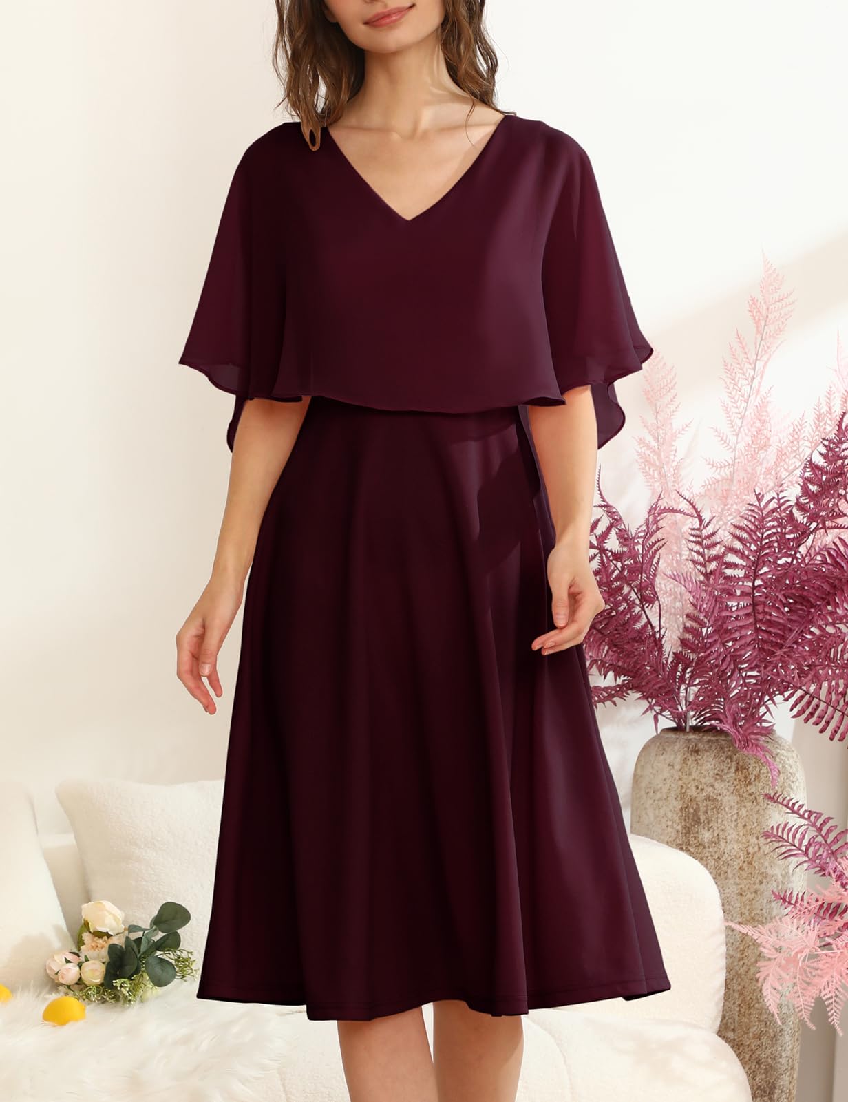 Elegant Women's Sleeveless Chiffon Cape Cocktail Dress for Wedding Guest, Formal Party & Special Occasions