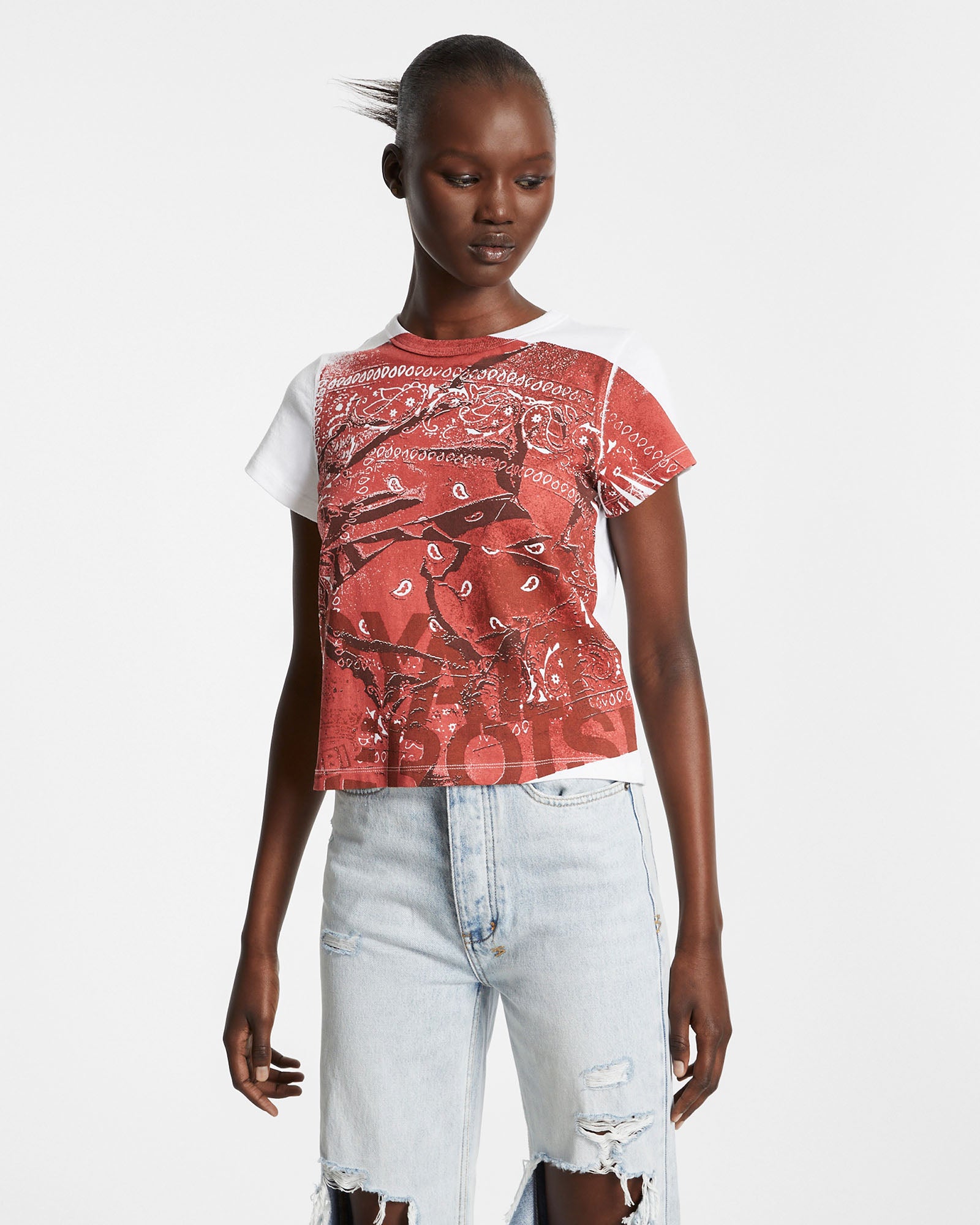 Royalty Bandana Mini Short Sleeve Tee - Multi-Color Cotton Blend Casual Top for Women | Perfect for Summer Outfits, Beach Trips & Music Festivals