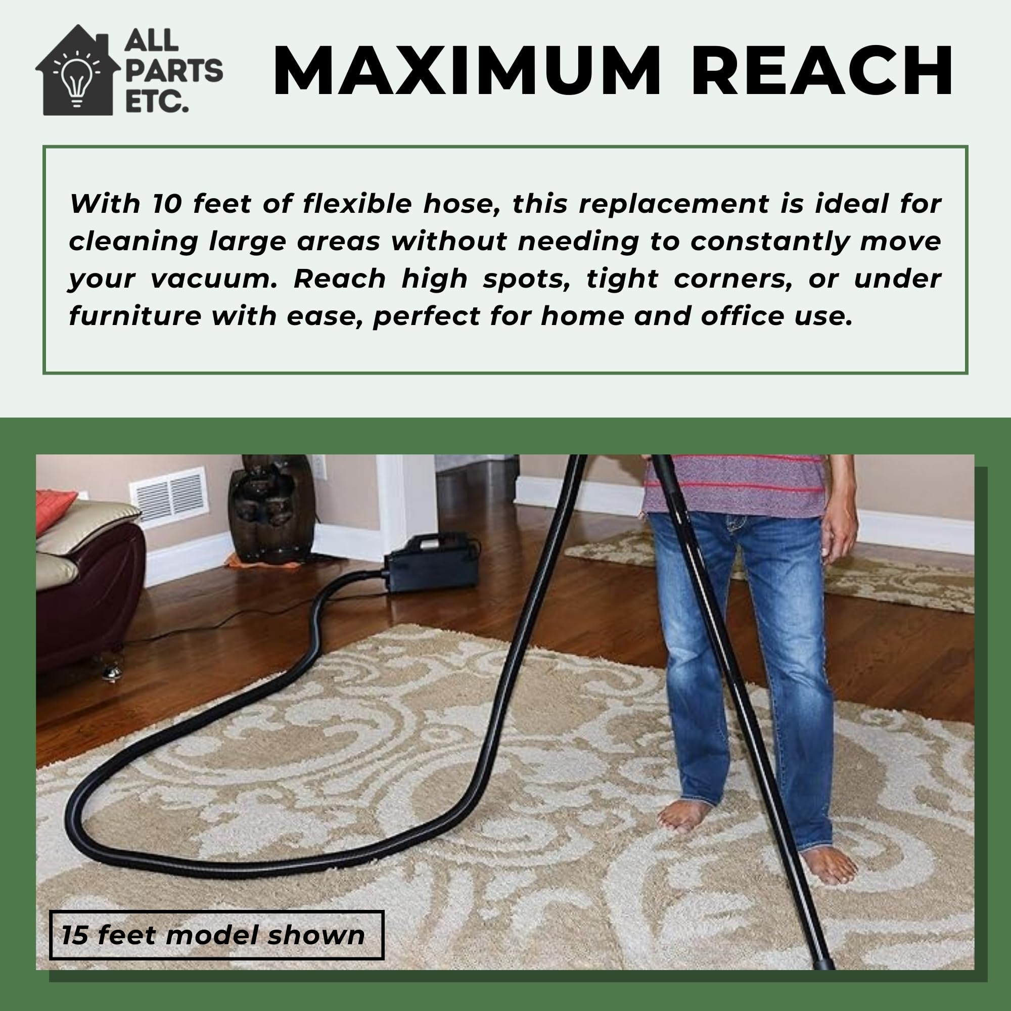 Oreck XL Canister Vacuum Hose Replacement - 10ft Swivel Hose Compatible with Oreck Shurlok & Friction Buster B Handheld Vacuums - Durable Vacuum Accessory for Deep Cleaning Carpets, Furniture & Hard-to-Reach Areas