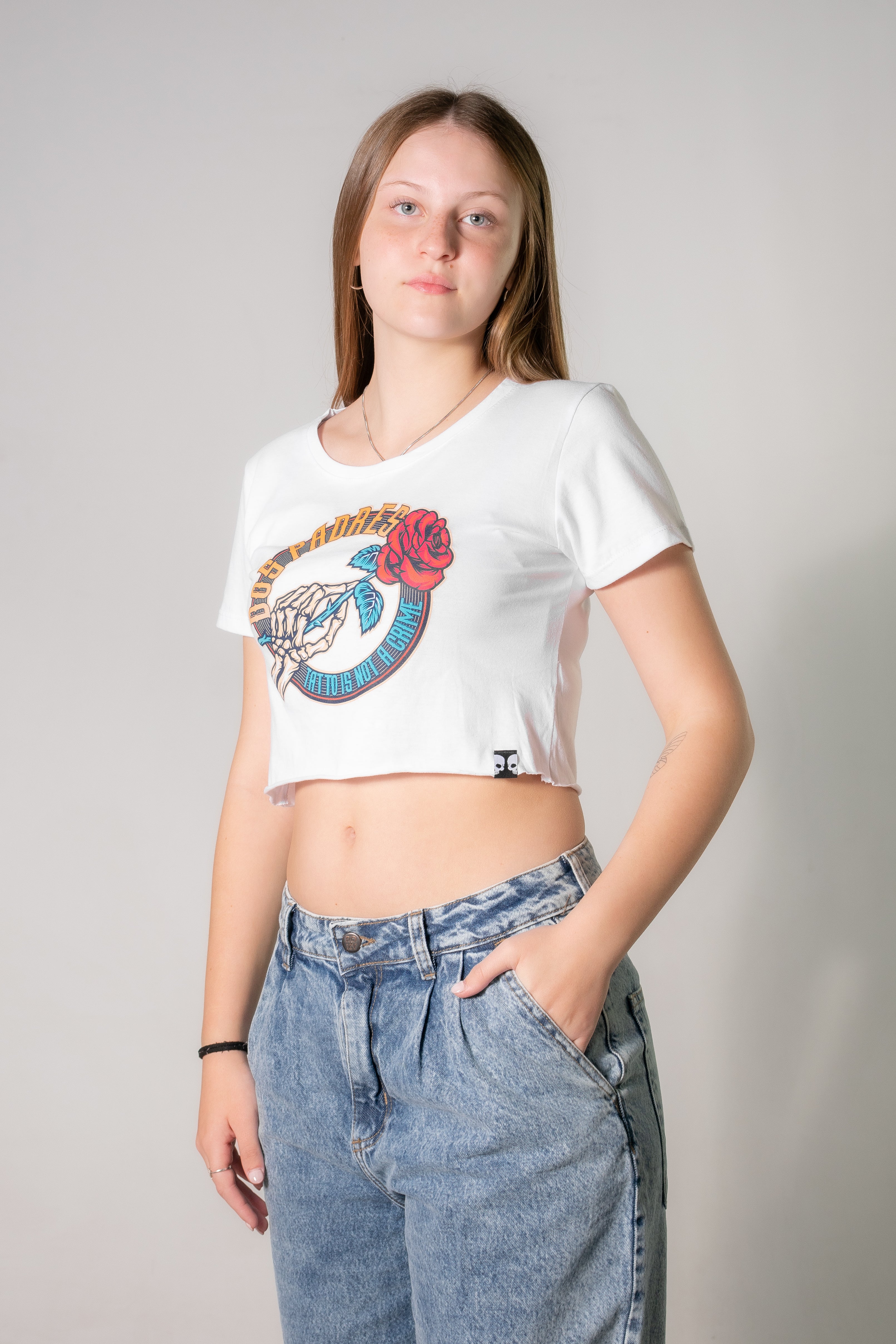 2Fathers Crop Top - Women's Short Sleeve T-Shirt, White Cotton Casual Shirt for Streetwear & Summer Outfits | Perfect for Music Festivals, Beach Days & Casual Wear