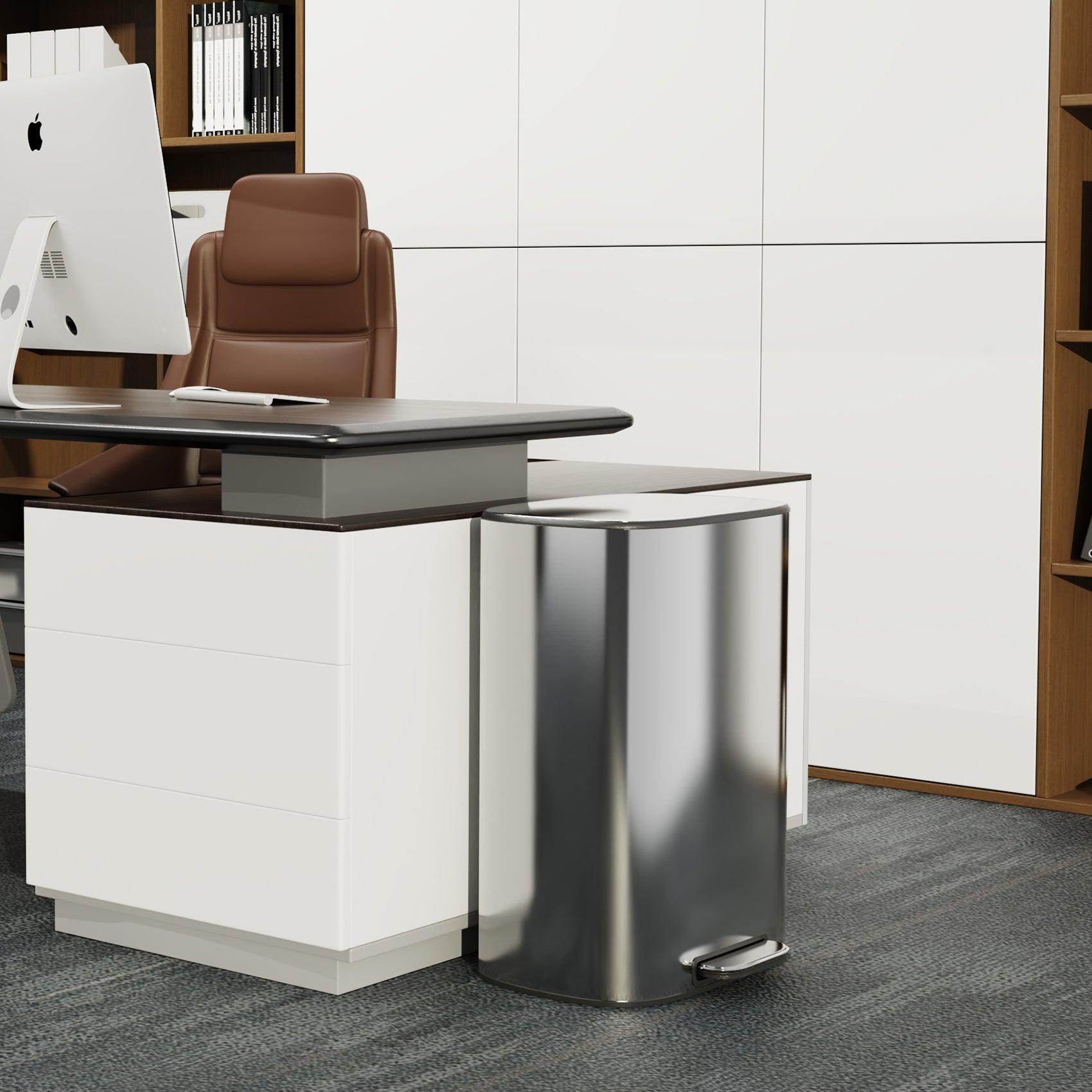 13 Gallon 50L Stainless Steel Step Trash Can with Soft Close Lid - Hands-Free Foot Pedal Kitchen Garbage Bin for Home, Office & Restaurant Use