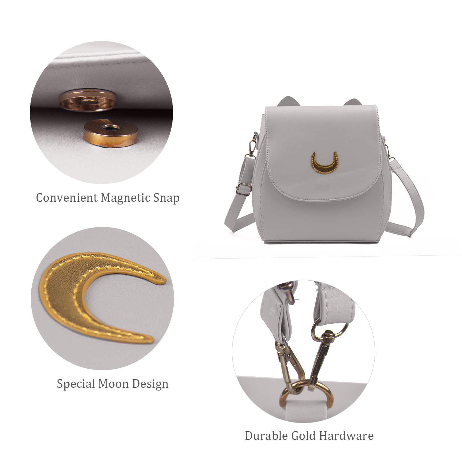 Oweisong Women's Cute Cat Anime Backpack - Fashion Sparkling Moon Sailor Shoulder Bag & Satchel Purse for Cosplay, School, Travel and Daily Use