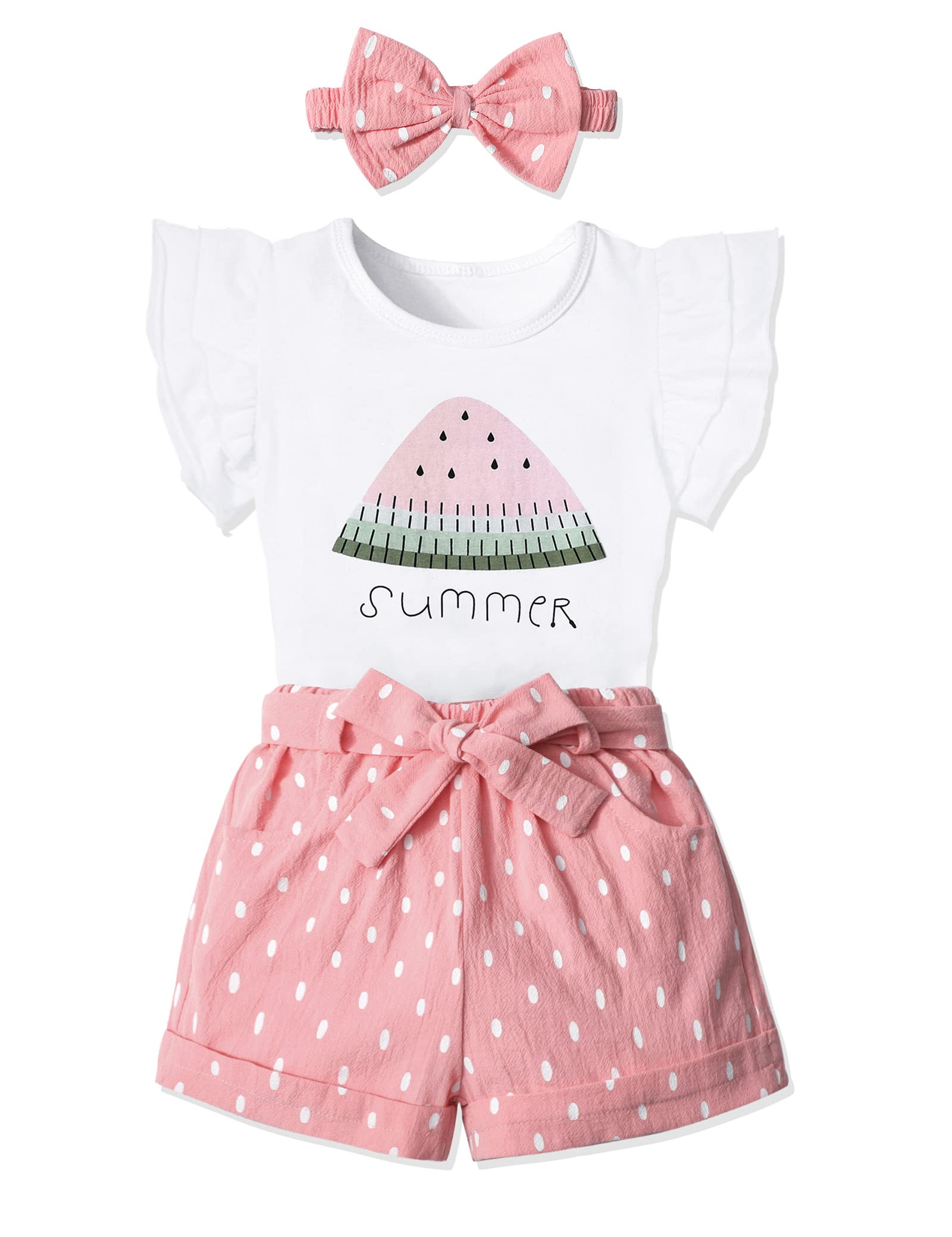 Adorable MIGU Toddler Girl Summer Outfit Set - Cute T-Shirt, Shorts & Headband 3-Piece Gift Set | Perfect for Playdates, Beach Trips & Summer Photoshoots