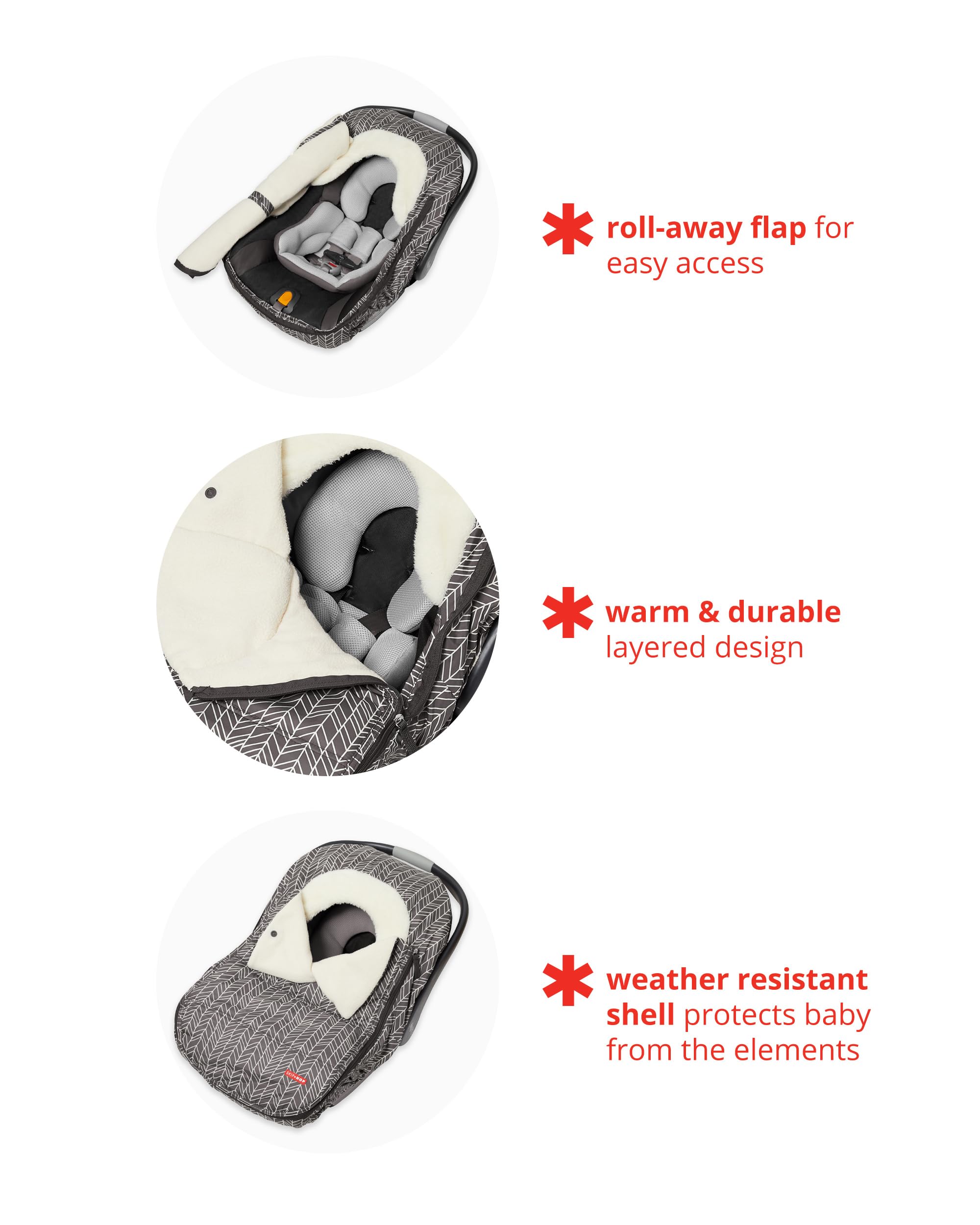 Skip Hop Winter Car Seat Cover for Baby - Stroll & Go Insulated Infant Car Seat Protector, Heather Grey - Perfect for Cold Weather & Outdoor Strolls