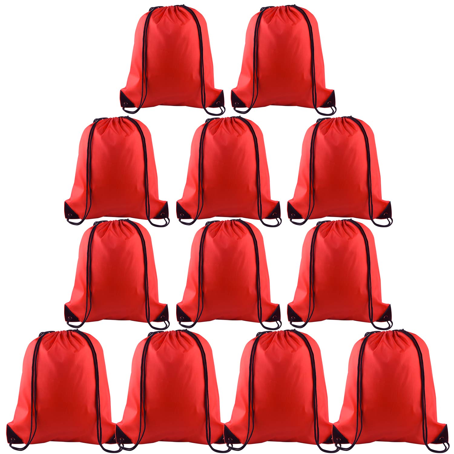 KUUQA 12 Pack Drawstring Backpacks - Lightweight Sports Gym Sack Bags for School, Travel & Storage - Bulk Cinch Bags (Red) - Perfect for Gym, Beach, Camping & Outdoor Activities