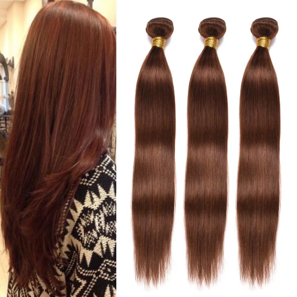 FEEL ME 100% Virgin Brazilian Human Hair Extensions - 3 Bundles Straight Weave (Color 4 Light Brown) 300g (10 12 14 Inch) | Unprocessed 8A Mink Quality | Perfect for Daily Styling, Special Occasions & Salon Use