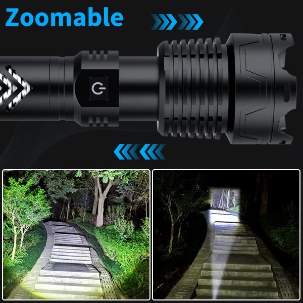 120,000 Lumens Rechargeable LED Tactical Flashlight - Super Bright, 5 Light Modes, Zoomable, IPX5 Waterproof, Fast Charging - Perfect for Outdoor Camping, Hiking, Emergency Preparedness & Power Outages