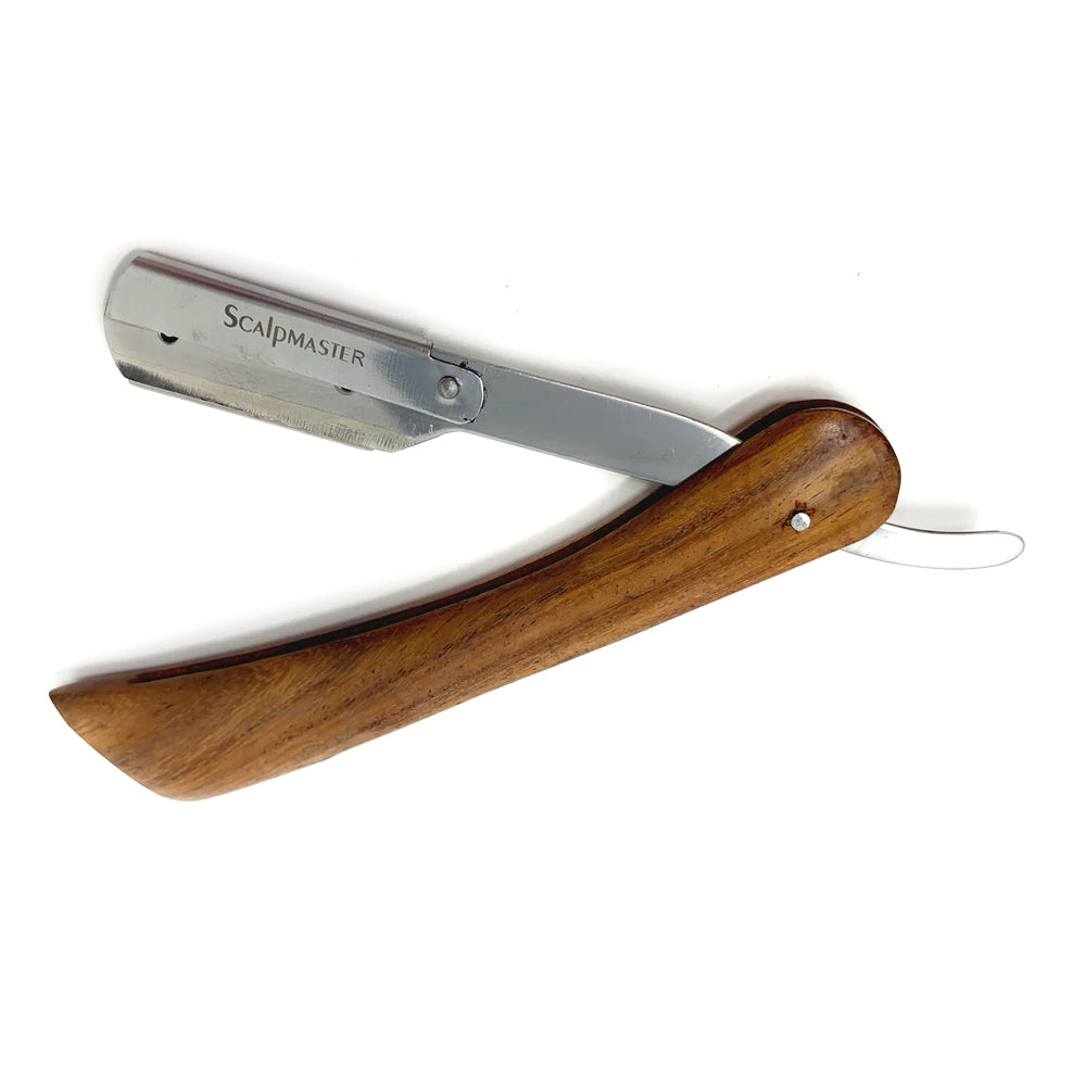 Professional Scalpmaster Wooden Handle Straight Edge Razor - Barber Shaving Tool for Precision Haircuts & Beard Grooming | Perfect for Home Use, Salon Professionals & Gift Giving
