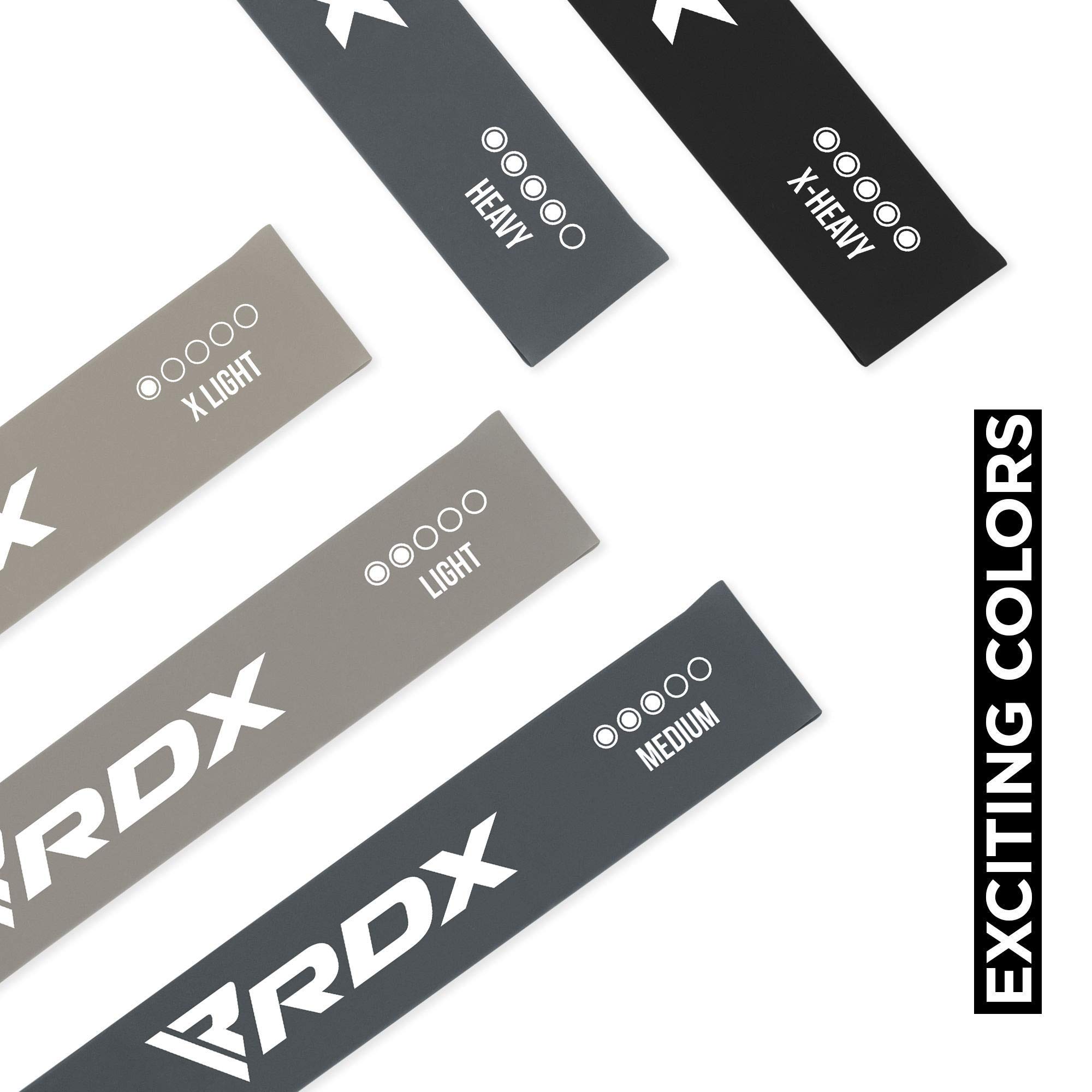 RDX 5-Level Resistance Bands Set - RoHS & CPSIA Certified Skin-Friendly Exercise Bands for Yoga, Home Gym, Pilates, Glutes & Mobility Training - Perfect for Legs, Arms & Booty Workouts at Home or Studio