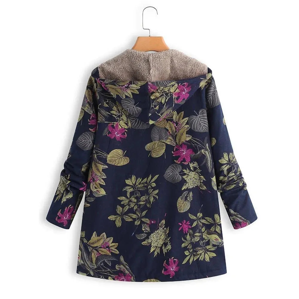 Floral Print Loose Fit Plus Size Winter Coat for Women - Warm & Stylish Outerwear for Cold Weather, Holidays & Casual Outings