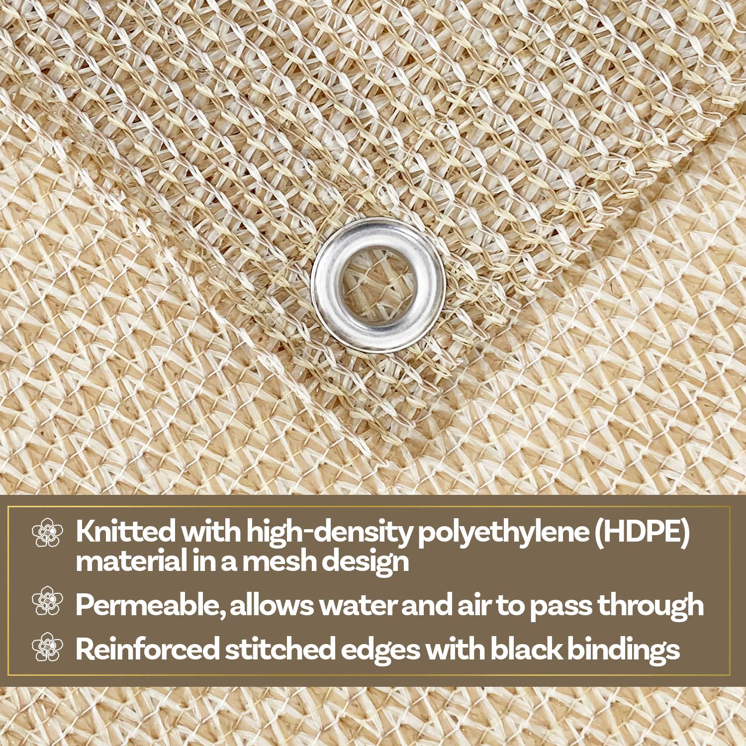 Premium HDPE Sun Shade Cloth 6x6 FT - UV Protection & Heat Resistant Outdoor Fabric with Grommets - 60% Sunblock for Plants, Pergolas, Decks & Greenhouses - Beige Shade Solution for Backyard, Patio & Garden Privacy