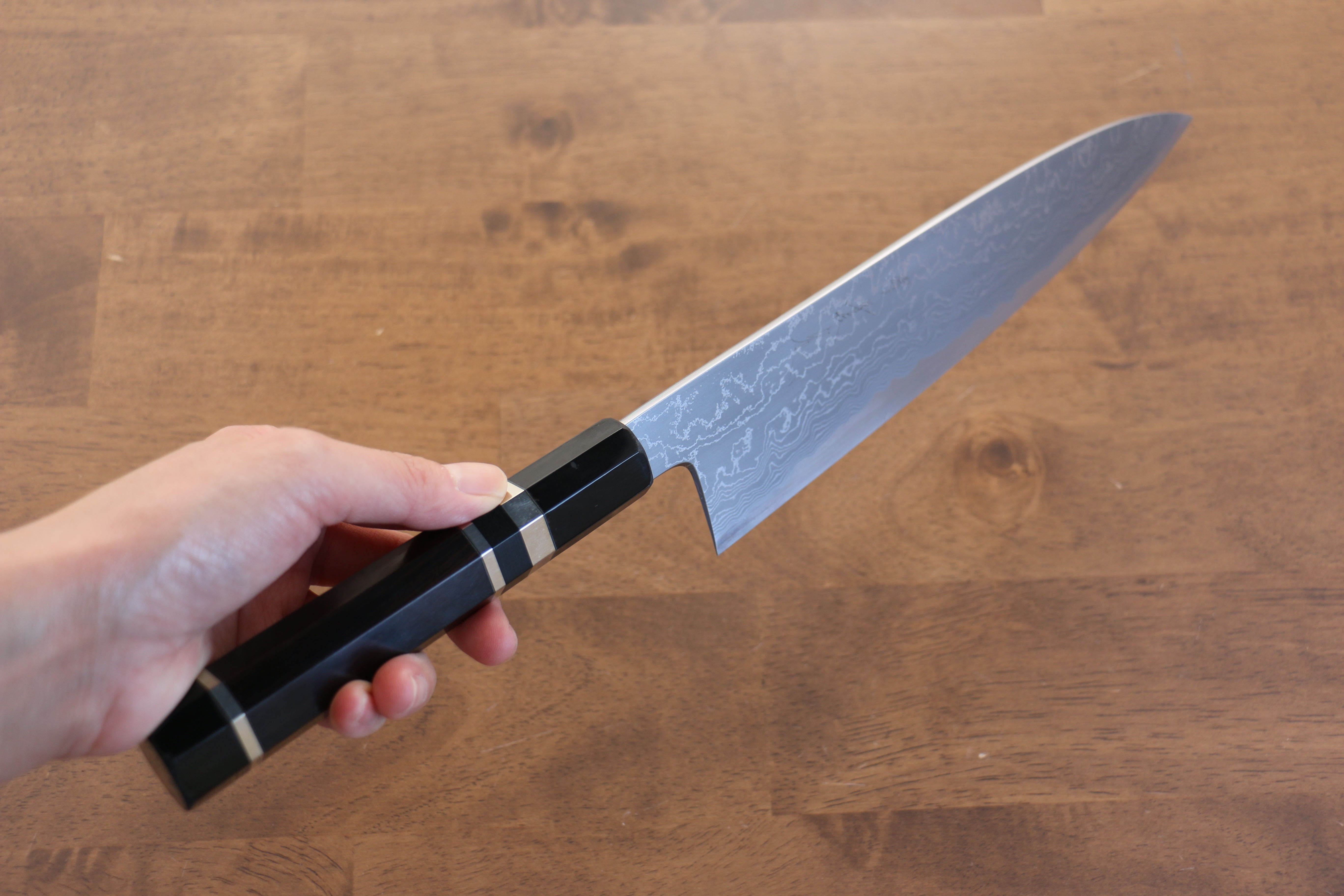 Premium Jikko Blue Steel Damascus Gyuto Chef Knife 210mm - Handcrafted Japanese Kitchen Knife with Ebony Wood & Double Ring Handle - Perfect for Sushi, Meat Slicing & Professional Cooking
