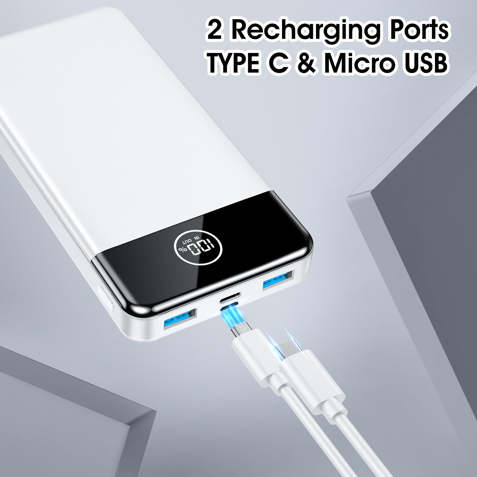 **33800mAh Portable Charger with 22.5W Fast Charging - USB C & USB A Output, Digital Display Power Bank for iPhone 16/15/14/13 Pro, Samsung, Google, LG, iPad, AirPods (White) - Perfect for Travel, Camping & Emergency Power Backup**