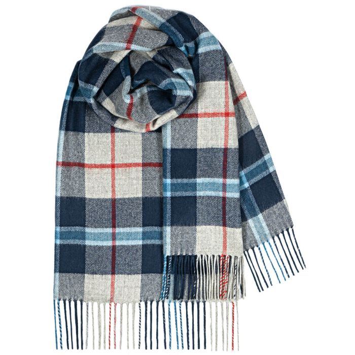 Bobbie Douglas Navy Tartan Lambswool Stole - Soft & Warm Wool Scarf for Women & Men - Perfect for Winter, Fall, and Formal Occasions
