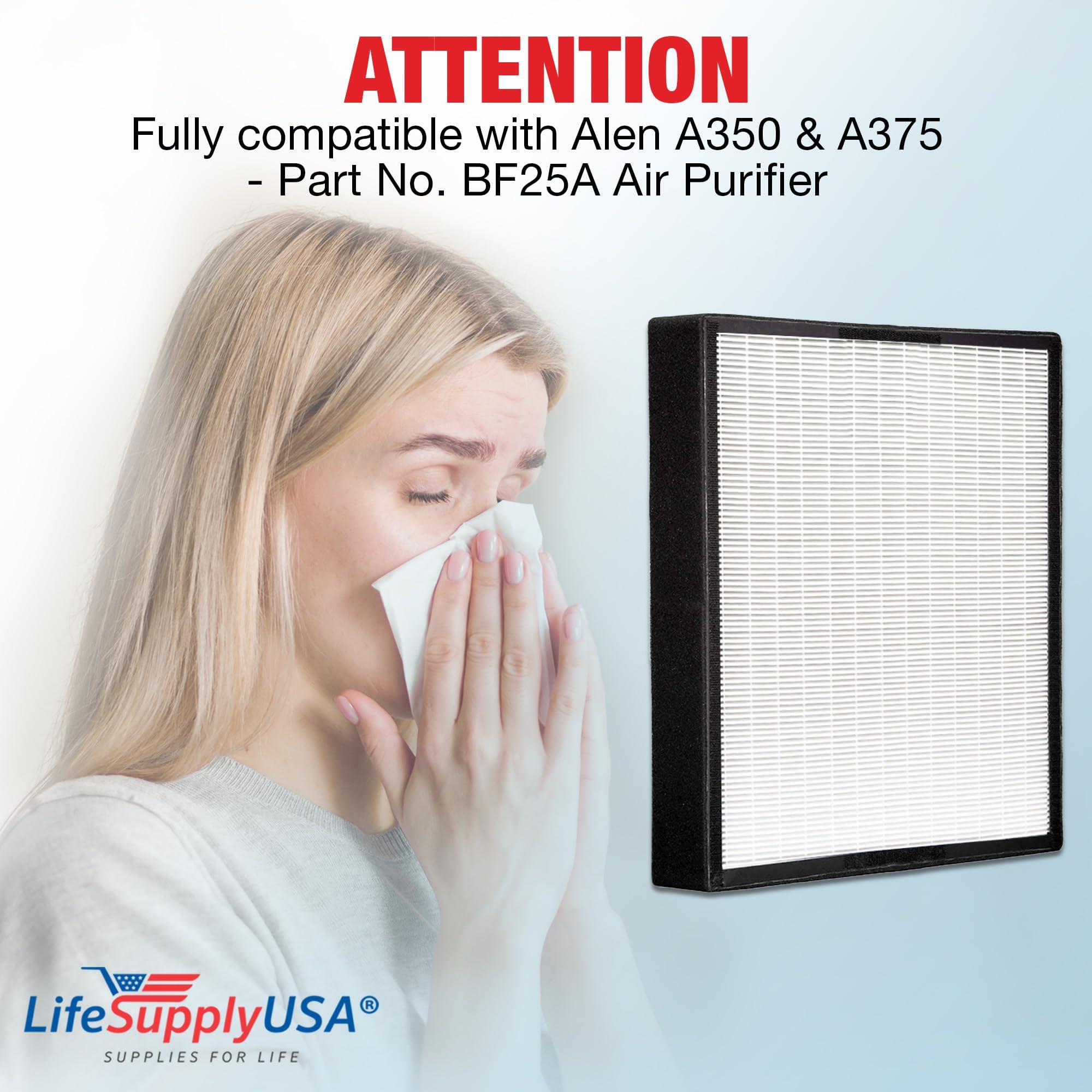 Alen A350 & A375 HEPA Air Purifier Replacement Filter - BF15A BF25A Compatible - High Efficiency Home Air Cleaner for Allergies, Dust, Pet Dander - Perfect for Bedroom, Living Room & Office Air Quality Improvement