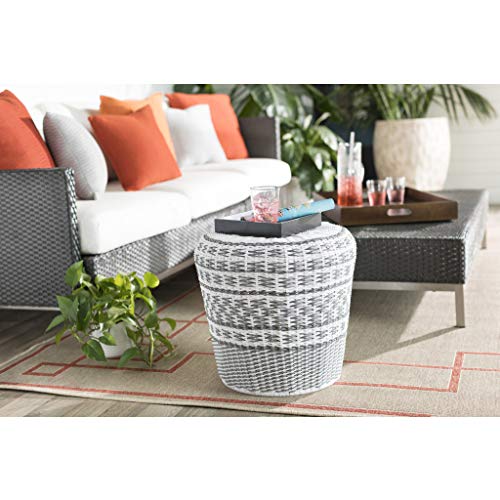 Surya Parkdale Gray Woven Zinc Garden Stool - Outdoor Patio Decor, Side Table, Plant Stand for Porch, Deck & Backyard