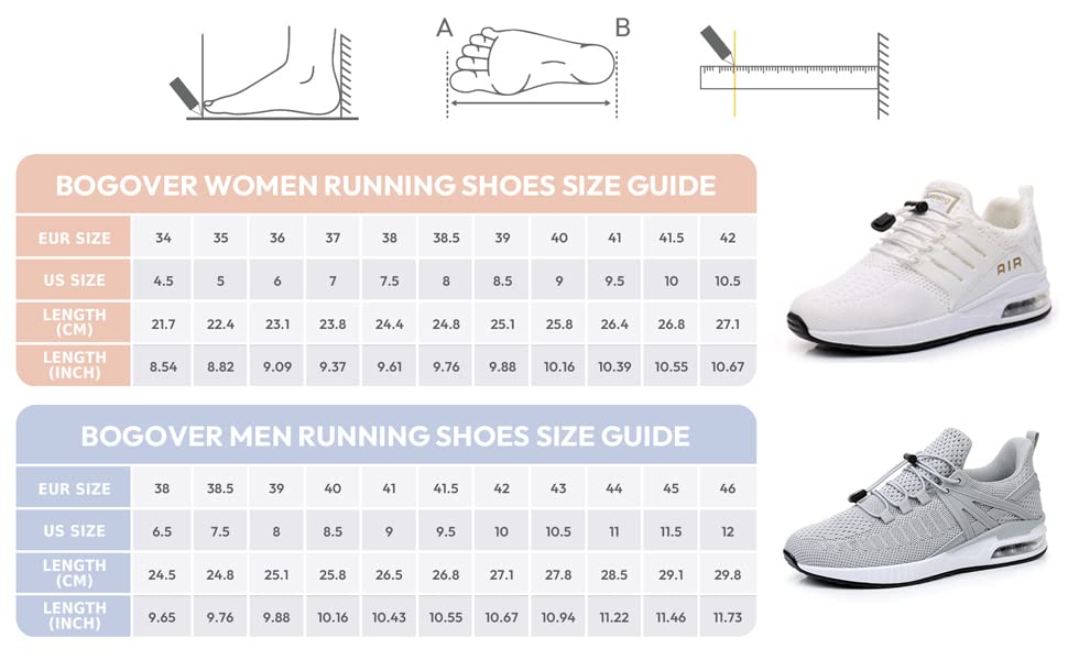 BOGOVER Women's Lightweight Air Running Shoes - Breathable Gym Jogging Tennis Sneakers with Air Cushion Technology, Slip-On Design for Comfort - Perfect for Running, Workouts & Casual Wear