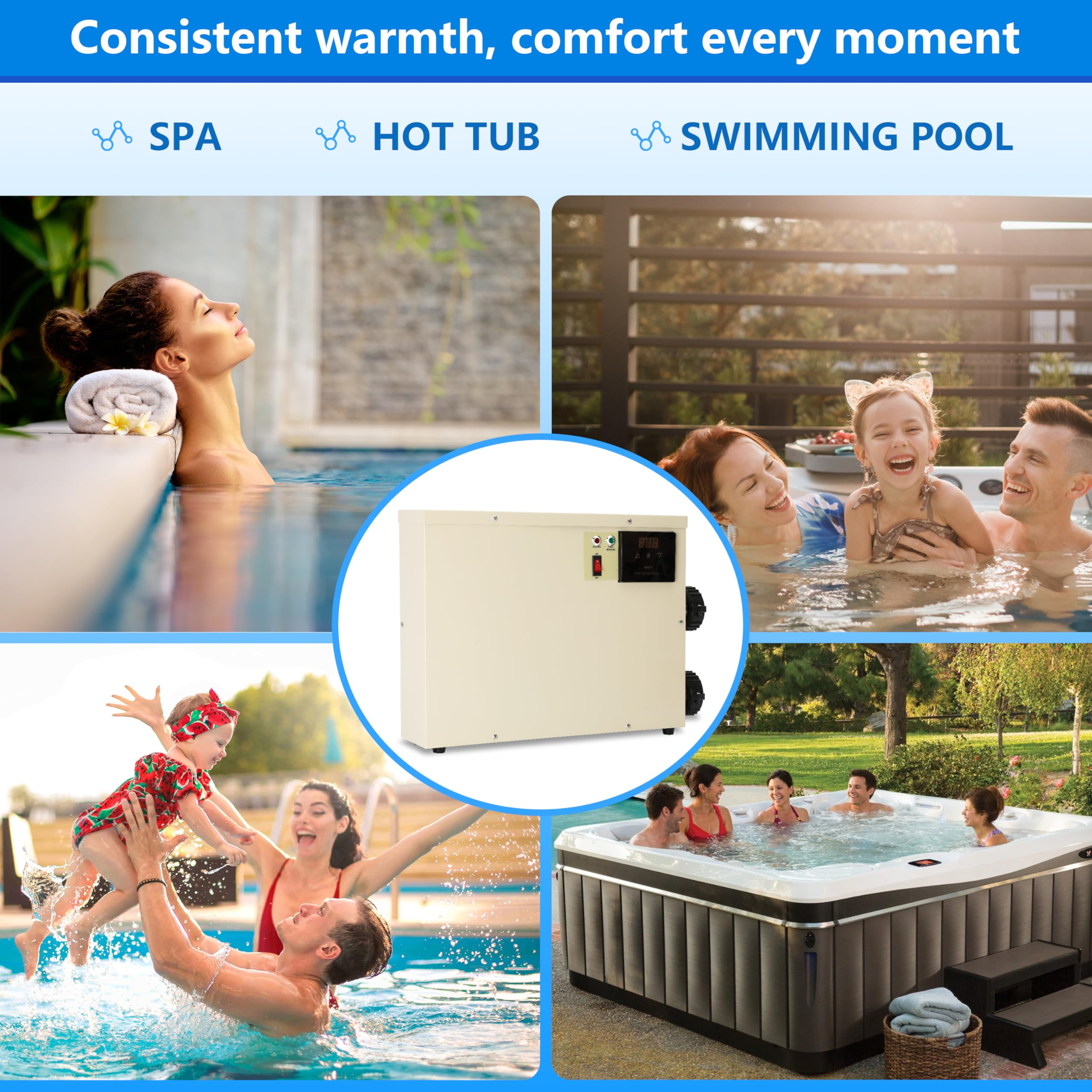 18KW 240V Electric Pool Heater for Above Ground & Inground Pools - Touchscreen Control, Spa & Hot Tub Thermostat - Perfect for Backyard Swimming Pools, Jacuzzis and Bathtubs (Energy Efficient Heating Solution)