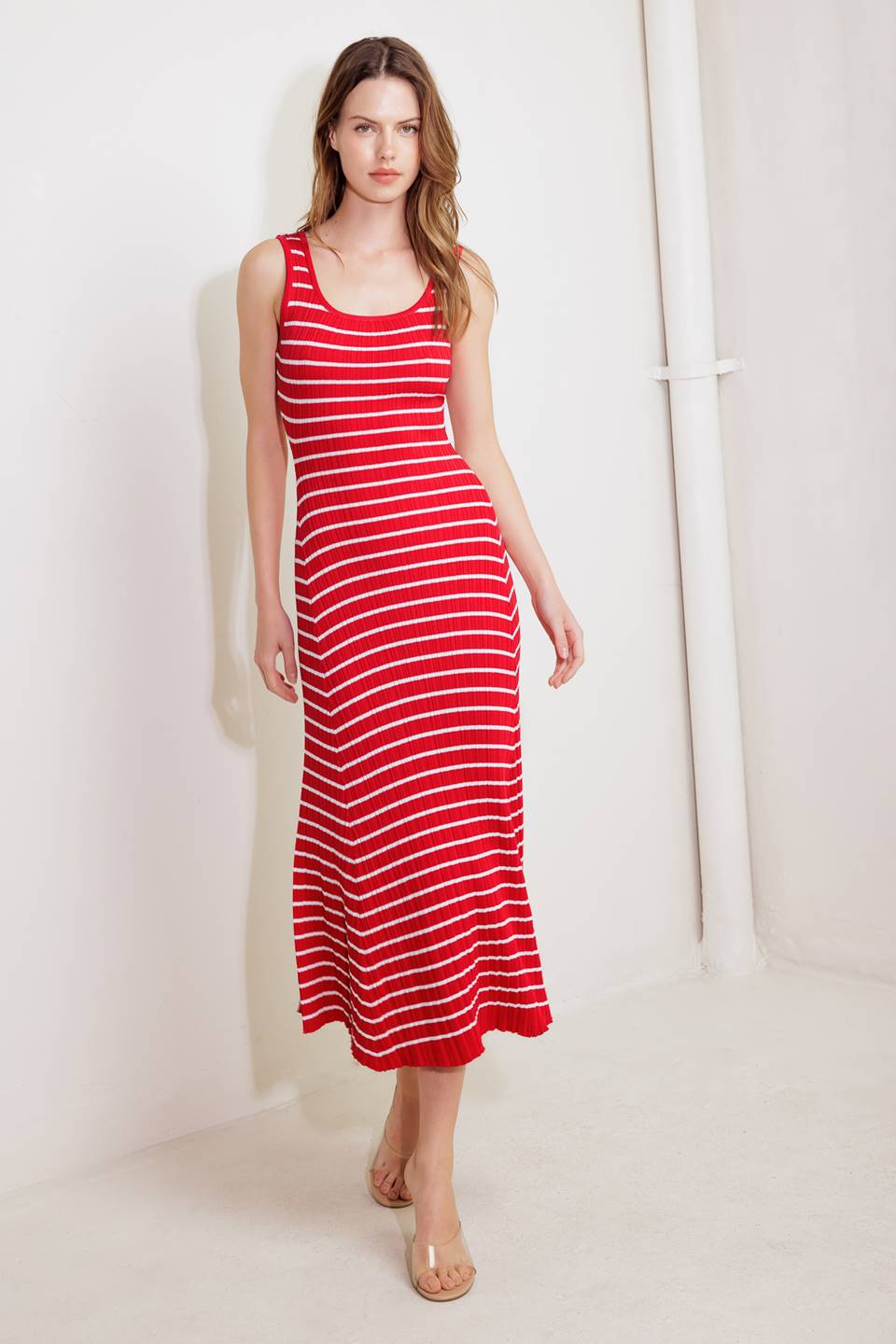 NEVE KNIT MIDI DRESS in Red | Women's Stretchy Comfortable Casual Dress for Everyday Wear, Date Night & Office Outfits