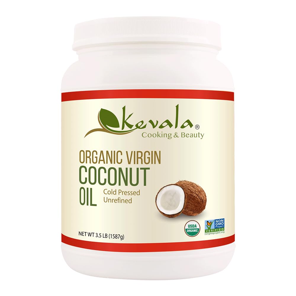 Kevala Organic Virgin Coconut Oil – 56 fl oz, Unrefined, Cold-Pressed – For Cooking, Baking, Skin & Hair Care – USDA Certified Organic, Non-GMO, Gluten-Free – Perfect for Keto, Vegan & Paleo Diets