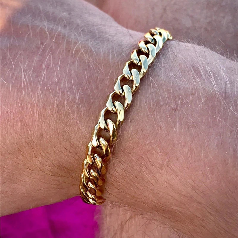 Authentic Cuban Link Bracelet for Men - 14K Gold Plated Stainless Steel Chain Bracelet - Perfect for Gifts, Parties & Everyday Wear