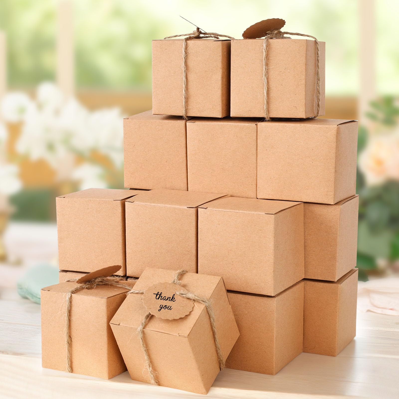 VGOODALL 50PCS Kraft Paper Gift Boxes with DIY Tags - Wedding, Bridal Shower, Birthday Party Favors - Perfect for Party Decorations, Candy Packaging & Small Gift Giving