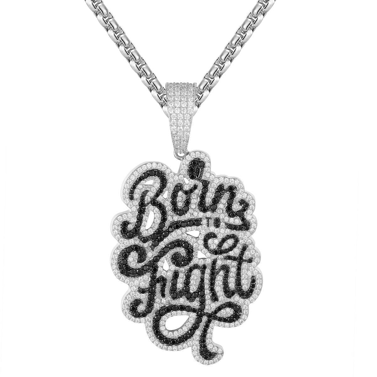 Custom Born to Fight Icy Black Hip Hop Pendant Tennis Chain - Stylish Men's Jewelry for Rappers, Streetwear Fashion & Urban Accessories