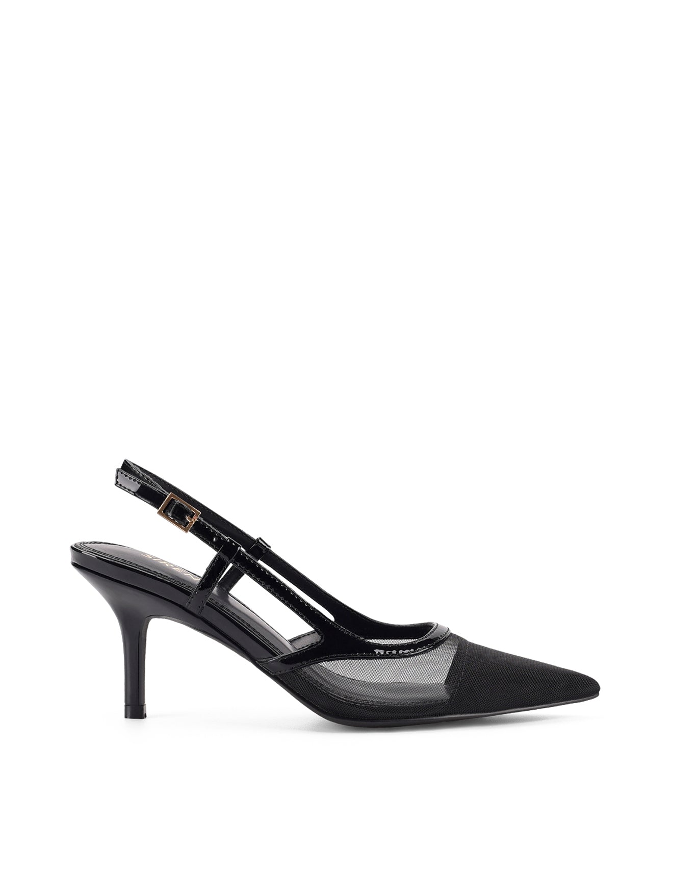 Elegant Sissy Pointed Toe Slingback Heels - Black Patent Leather & Mesh Women's Dress Shoes for Party, Wedding & Formal Occasions