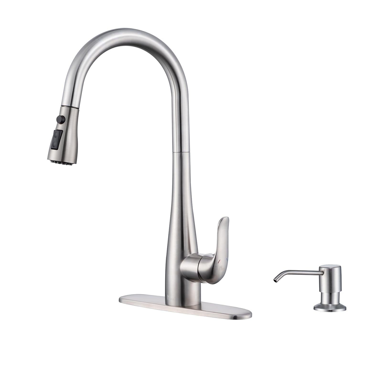 Stainless Steel Single Handle Kitchen Faucet with Pull Down Sprayer & Soap Dispenser - 1 or 3 Hole Modern Design for Farmhouse, RV & Bar Sinks (Brushed Nickel) - Perfect for Cooking, Washing Dishes & Food Prep