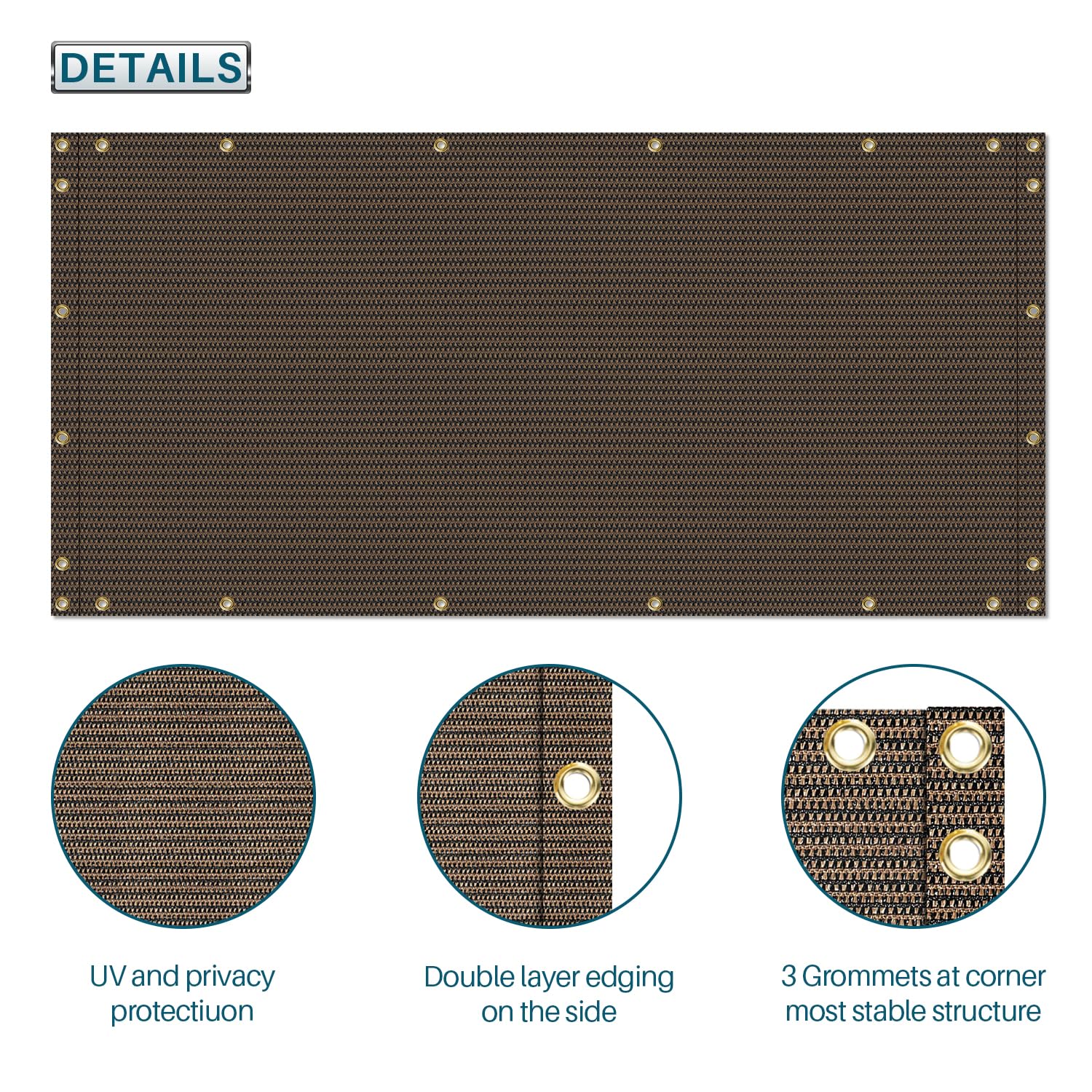 Coarbor 3'x116' Balcony Privacy Screen Mesh - 160GSM Heavy Duty Fence Cover for Porch, Deck, Patio, Veranda & Backyard Railing - 90% UV Blockage, Brown - Perfect for Outdoor Privacy, Shade & Wind Protection