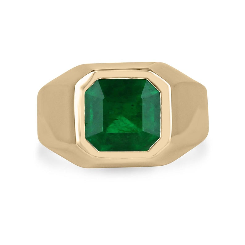 3.60ct 18K Gold Genuine Emerald Asscher Cut Solitaire Ring for Men & Women - Luxury Chunky Statement Jewelry for Weddings, Anniversaries & Special Occasions