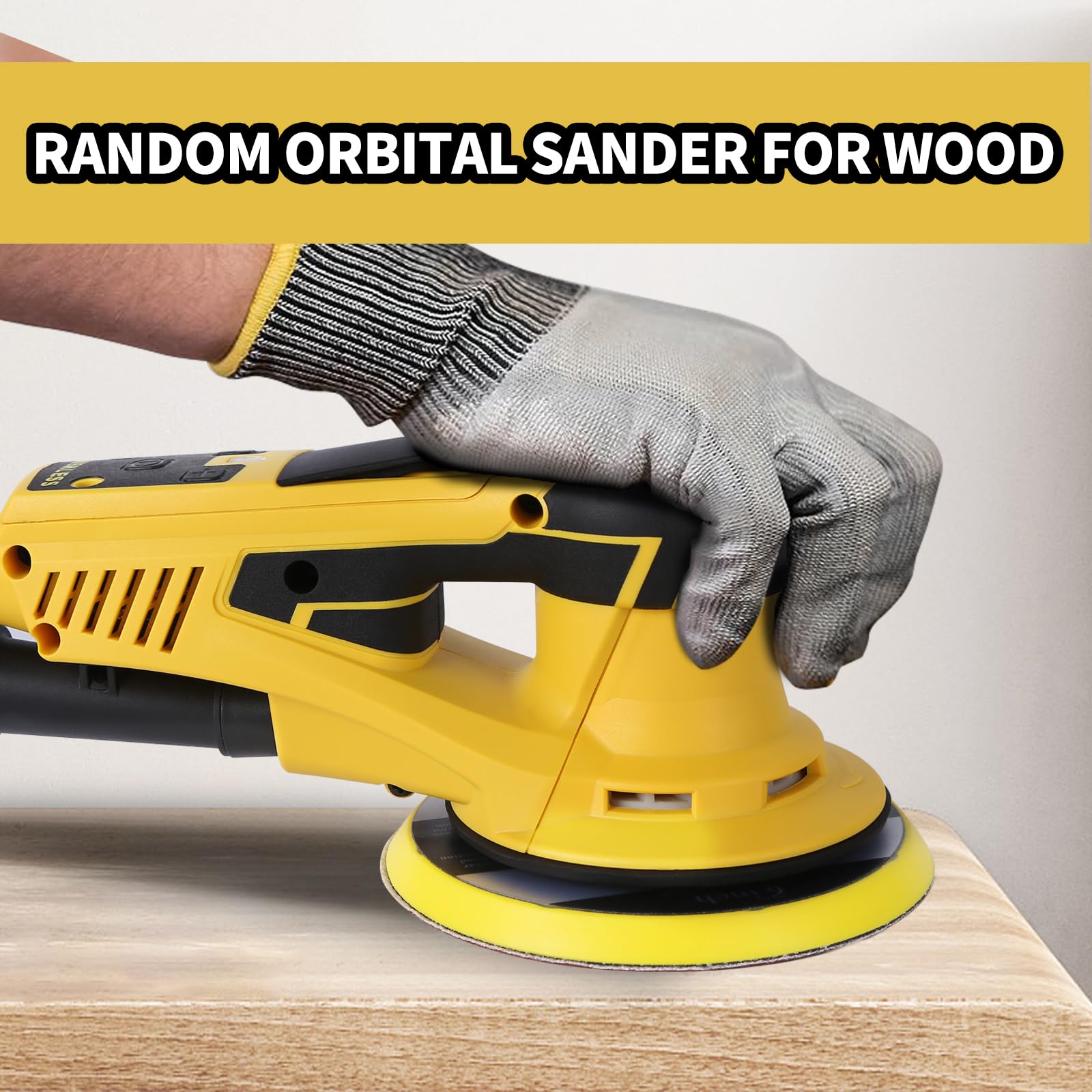 6-Inch Electric Random Orbital Sander - 350W Brushless Motor, 10000 RPM Variable Speed Polisher for Wood Sanding, Wall Smoothing, Rust Removal & Car Detailing - Professional Power Tool for DIY & Woodworking Projects