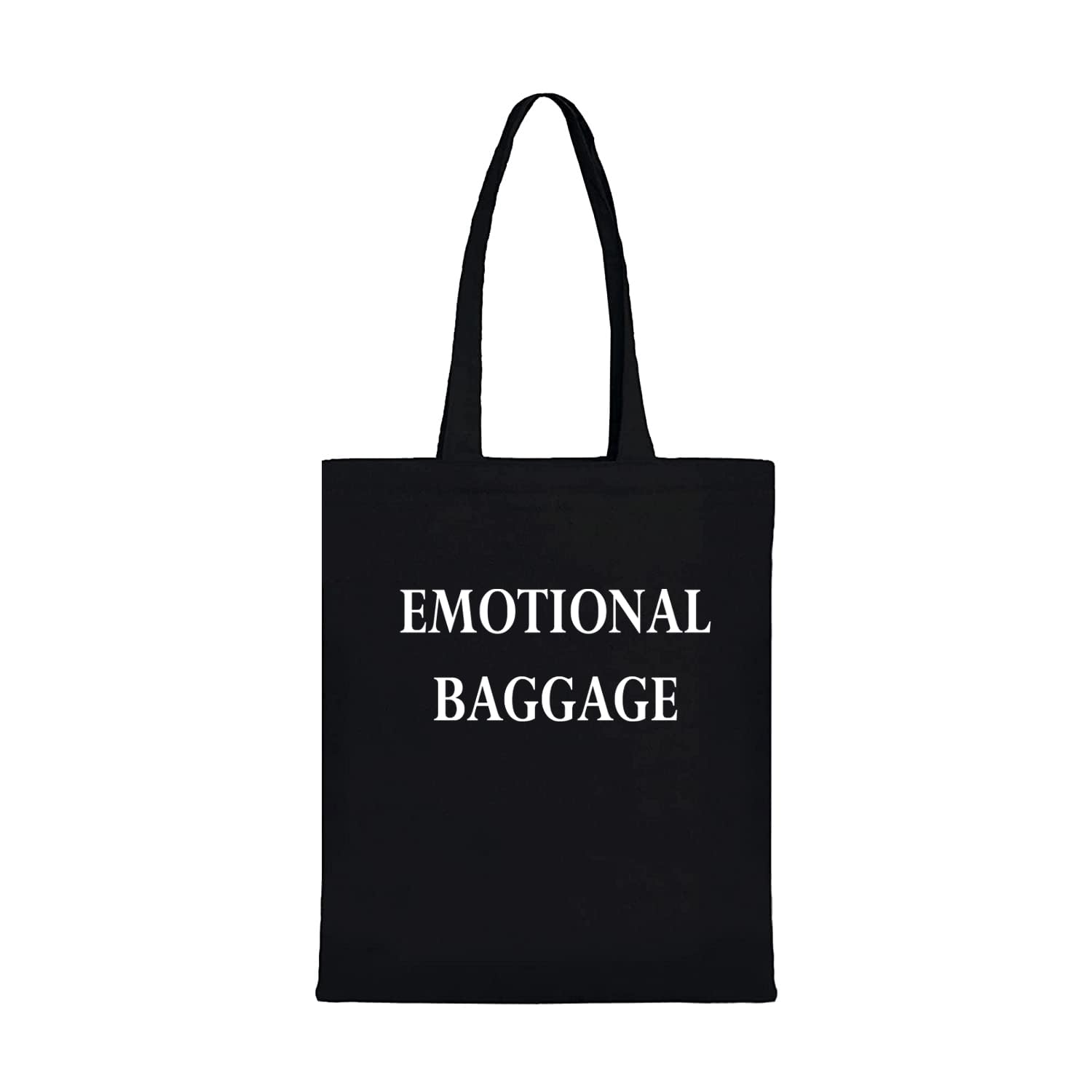 Black Canvas Tote Bag for Women - Printed Cotton Handbag with Emotional Baggage Design | Durable Multipurpose Purse for Work, School & Shopping | Cute Casual Shoulder Bag for Girls