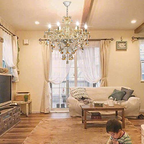 Modern K9 Crystal Chandelier Cognac 6-Light E12 Base Candle Pendant Lighting Fixture - Elegant Crystal Ceiling Light for Dining Room, Living Room, Bedroom, Hallway - Perfect for Home Decor, Wedding Venues, and Luxury Interior Lighting