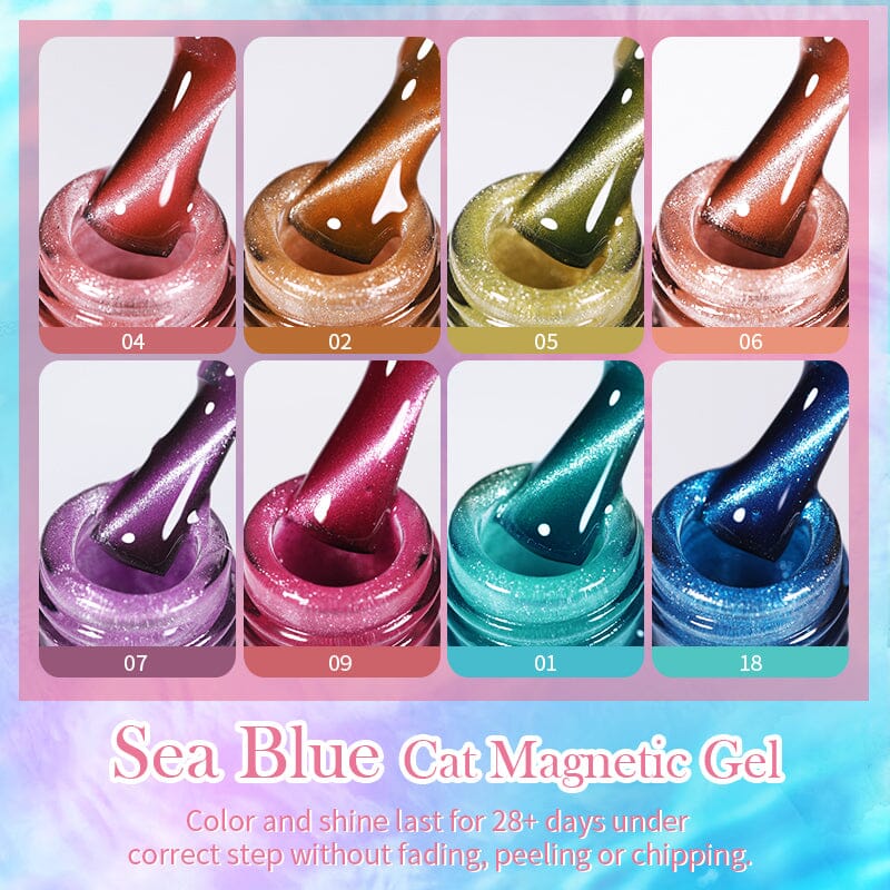 Sea Blue Cat Magnetic Gel Polish 10ml - UV LED Nail Art Kit for Salon & Home Manicure - Long Lasting Nail Polish for Professional & DIY Use