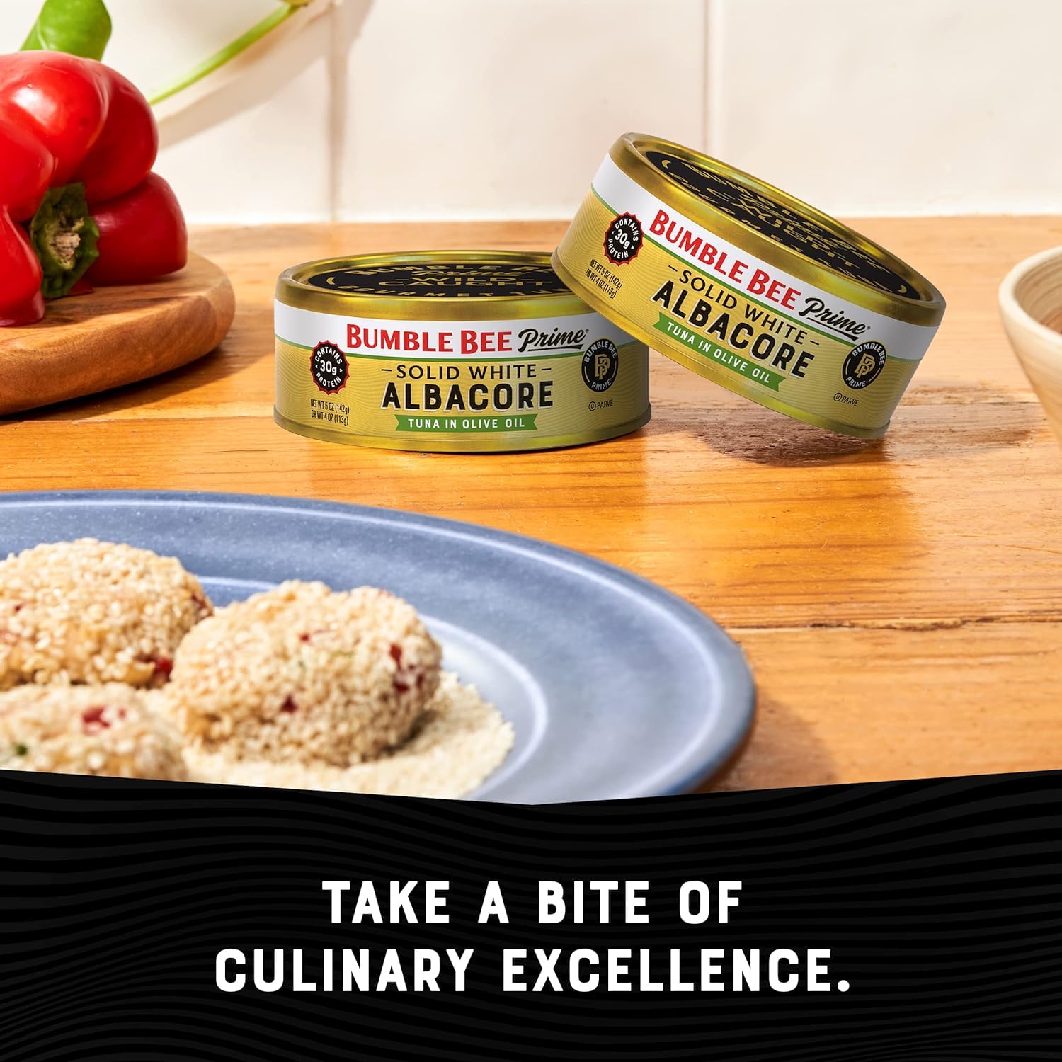 Premium Wild Caught Bumble Bee Prime Solid White Albacore Tuna in Olive Oil - 5 oz Can, 30g Protein per Serving, Non-GMO, Gluten Free, Kosher - Perfect for Salads, Sandwiches & Keto Meals