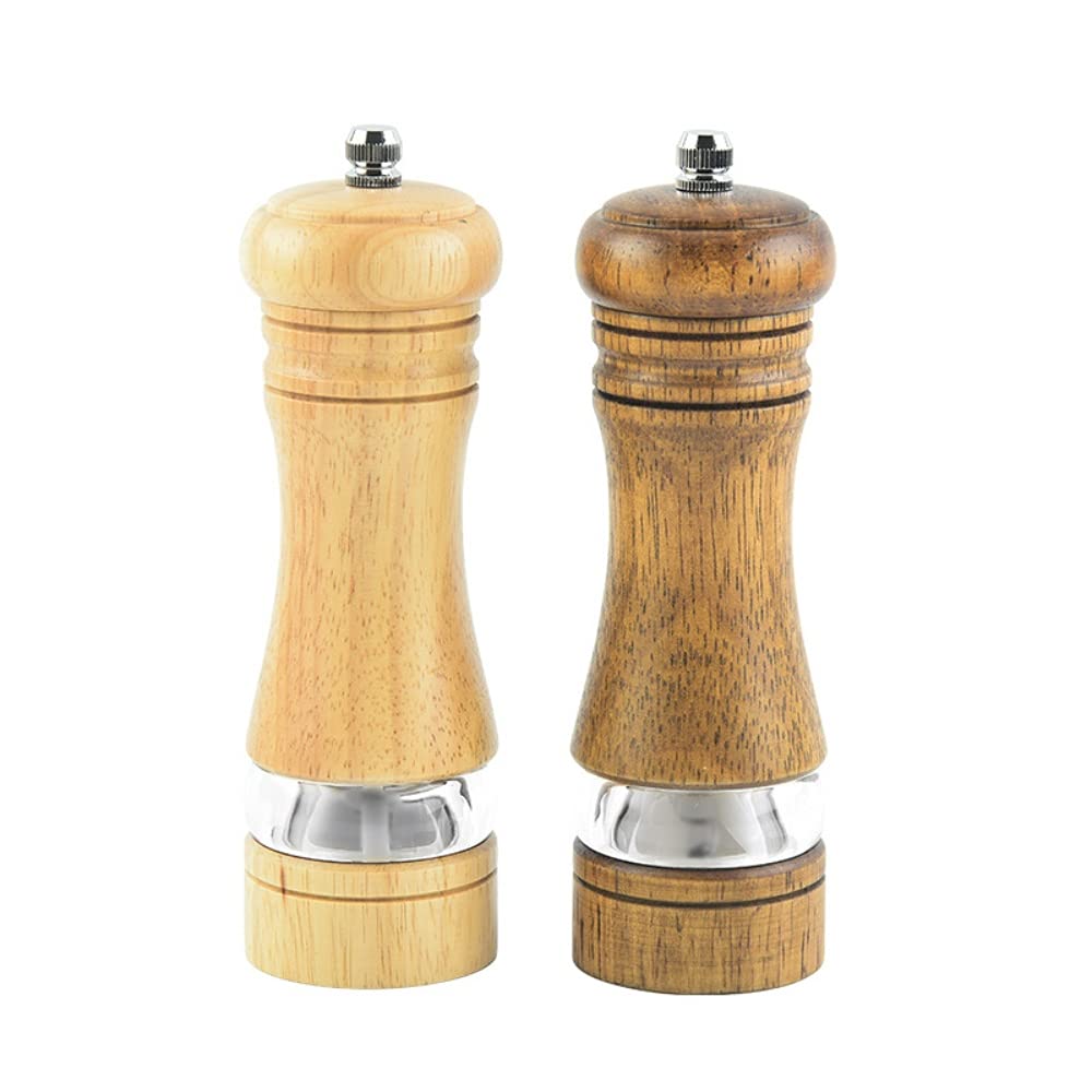 Premium Oak Wood Salt and Pepper Grinder Set - 6