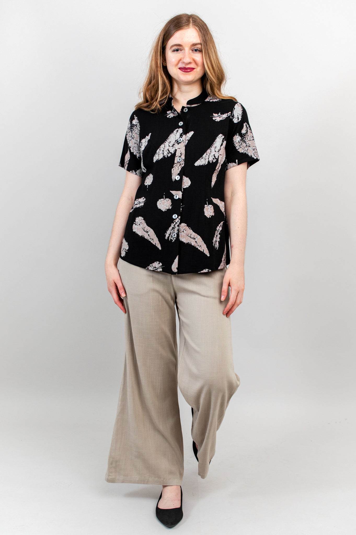 Debra Top - Leaf Shadow Linen Bamboo Blouse | Women's Fashion Final Sale | Perfect for Summer Outfits & Casual Wear