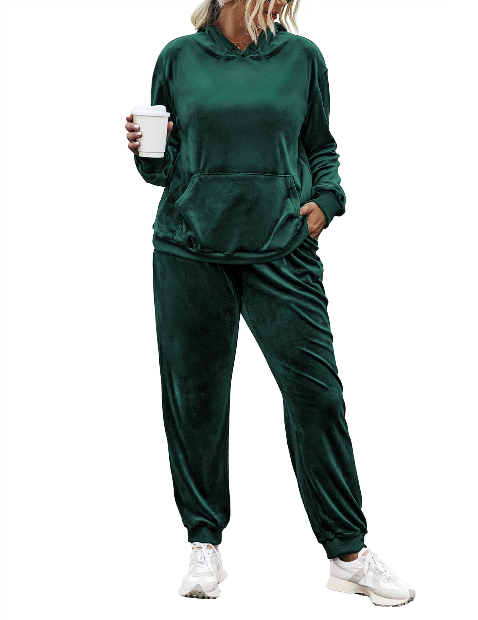 IN'VOLAND Plus Size Women's 2-Piece Velour Tracksuit Set - Soft Pullover Hoodie & Comfortable Sweatpants with Pockets | Lounge Wear, Casual Outfit, Gym Clothes for Everyday Comfort