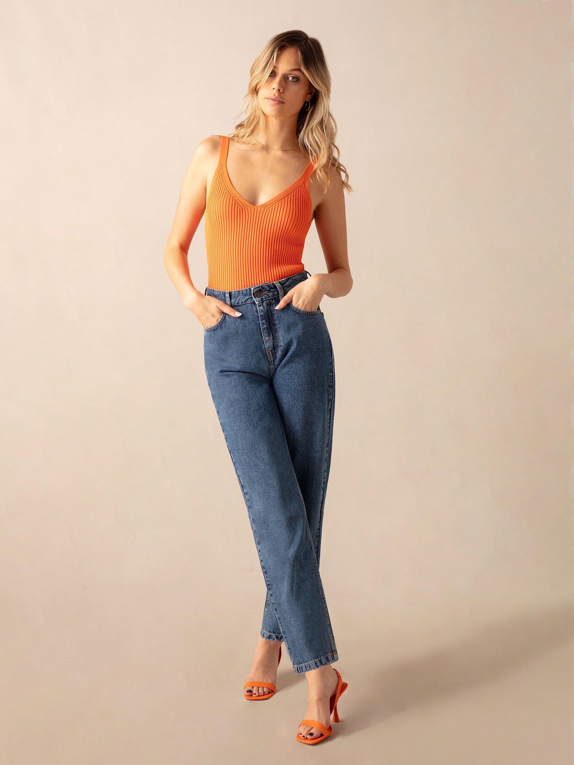 Orange Ribbed Knit Vest Top for Women - Casual Stretch Sleeveless Sweater - Perfect for Layering, Fall Outfits & Coffee Dates