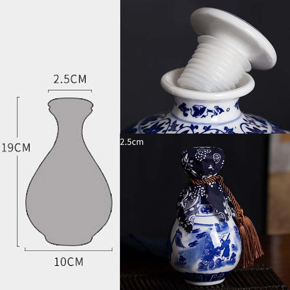 500ml Blue and White Ceramic Wine Bottle - Chinese Style Empty Wine Jug, Decorative White Wine Vase & Flask for Home Bar, Gift, Wedding, Party Decor and Asian Themed Events