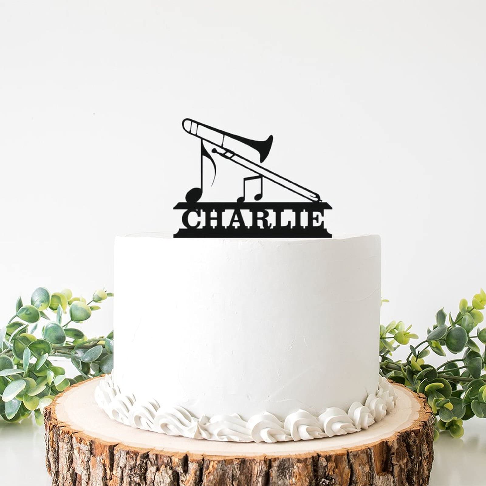Personalized Trombone Birthday Cake Topper - Black Musical Instrument Party Decoration for Cakes, Cupcakes & Desserts - Perfect for Birthday Parties, Music Lovers & Band Themed Celebrations