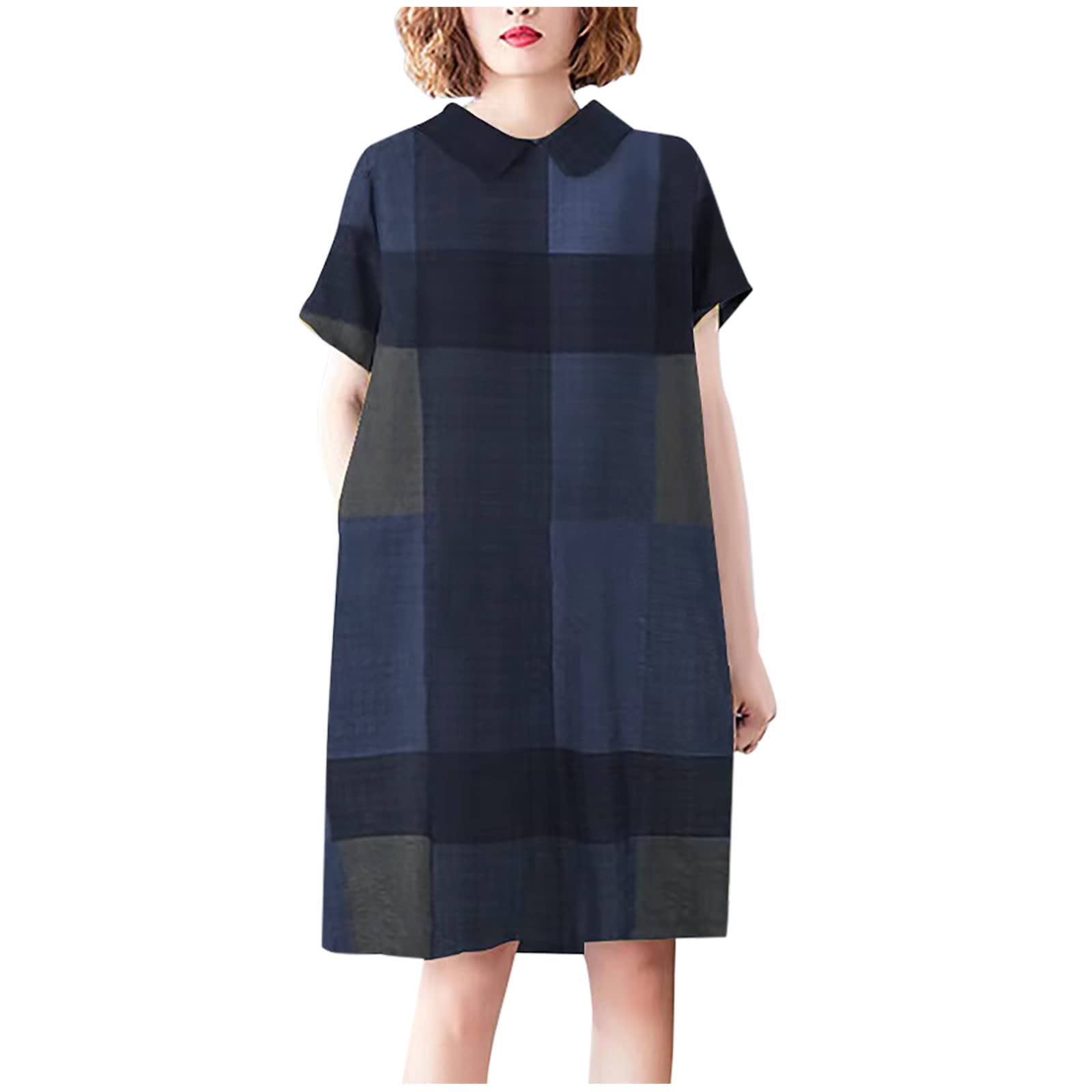 Pimelu Women's Summer Dresses 2023 - Fashion Casual Short Sleeve A-Line Skirt Dress with Turndown Collar | Perfect for Beach Vacations, Date Nights & Summer Outings